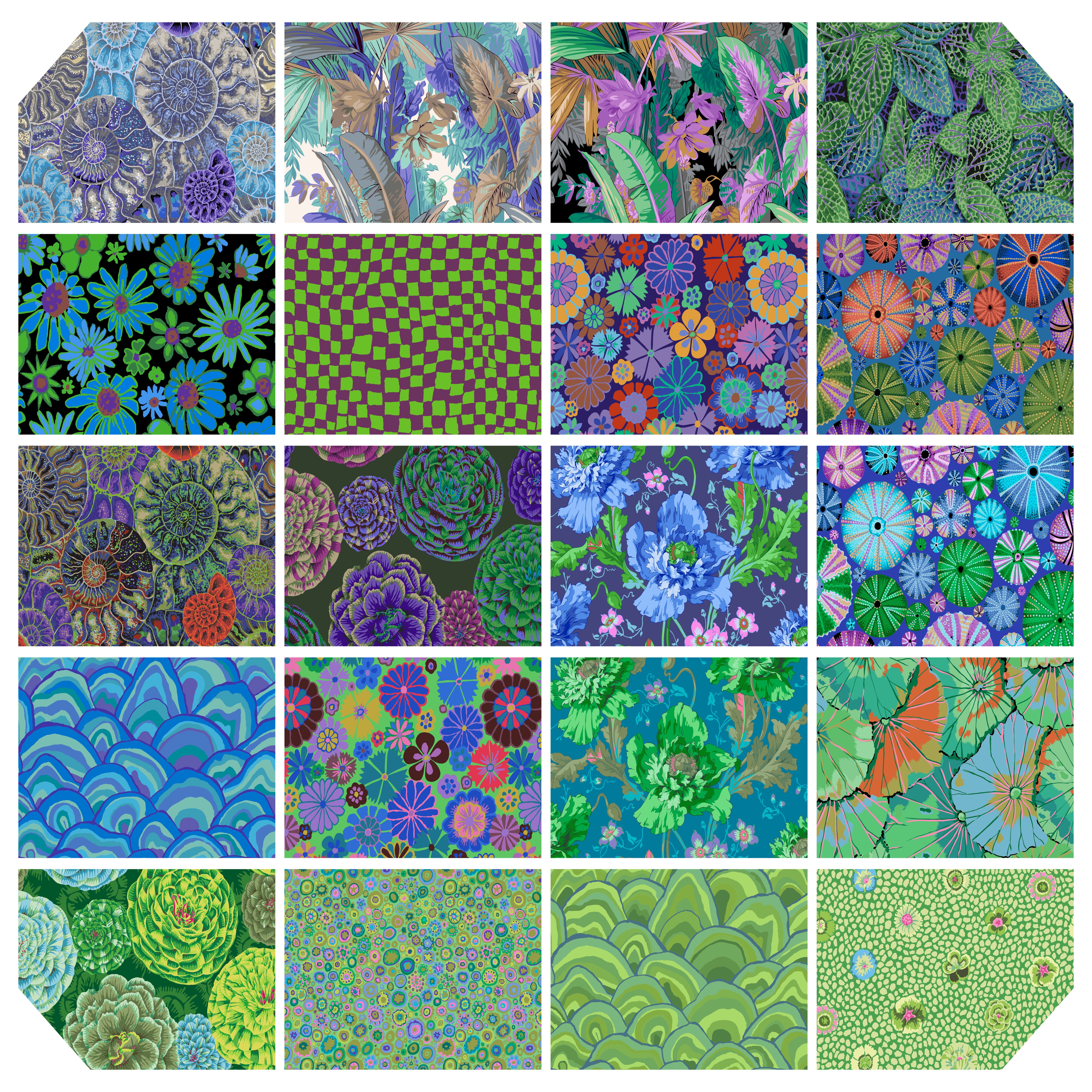 August 2024 | Kaffe Fassett Collective Fat Quarter Bundle - Cool Colorway | 20 pcs