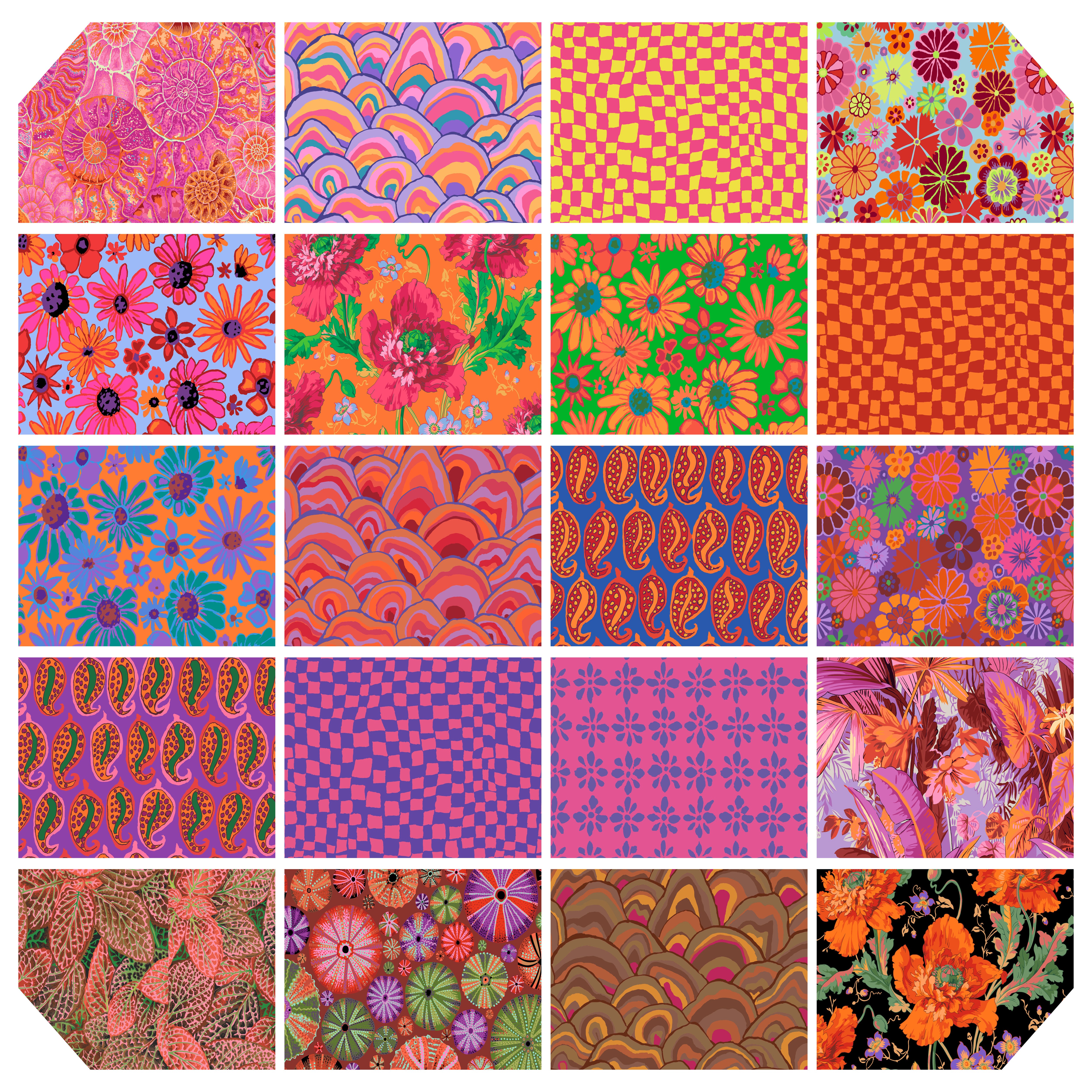 August 2024 | Kaffe Fassett Collective Fat Quarter Bundle - Hot Colorway | 20 pcs