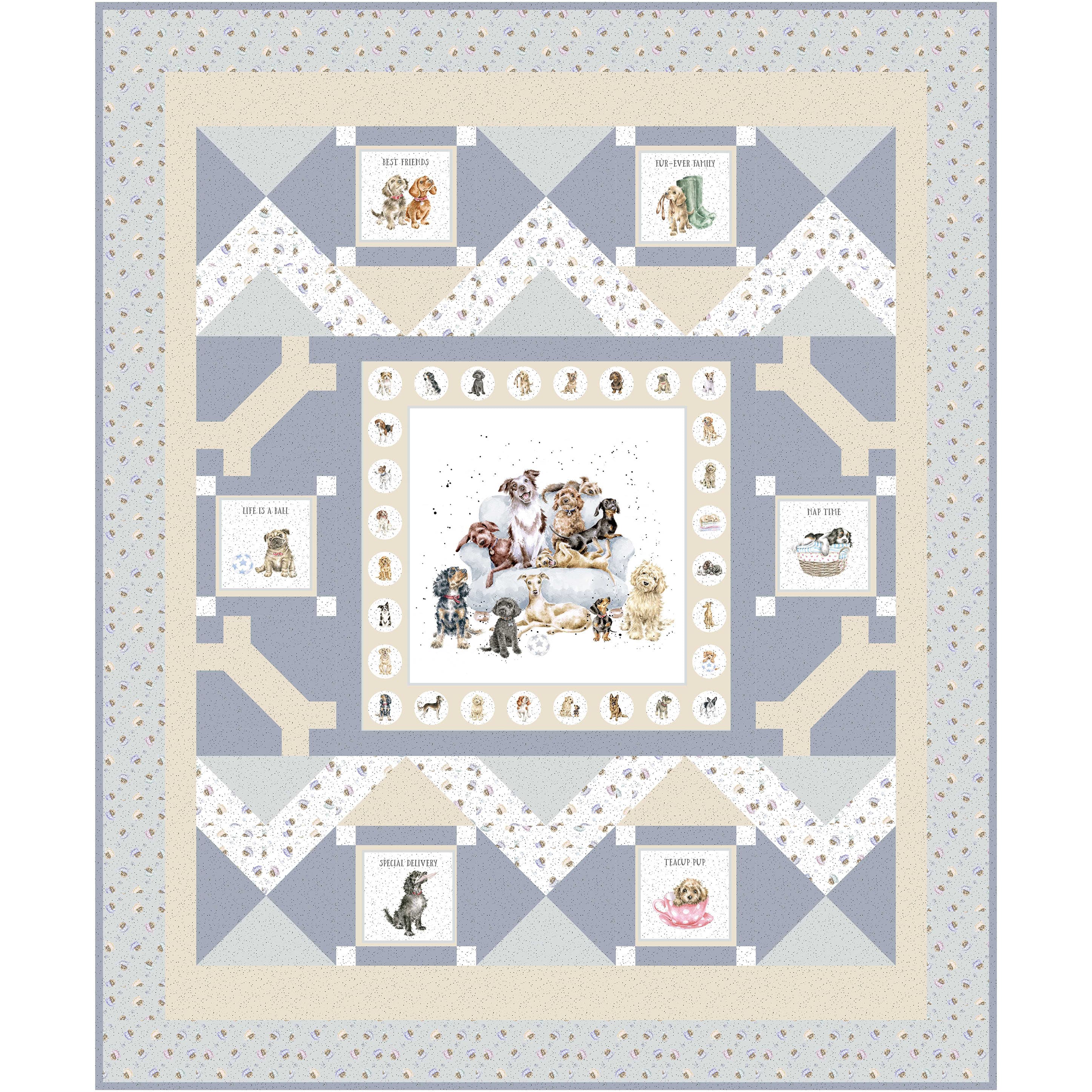 Whiskers & Paws | Pet Treats: Dogs Quilt Kit from Maywood Studio | 57" x 69"