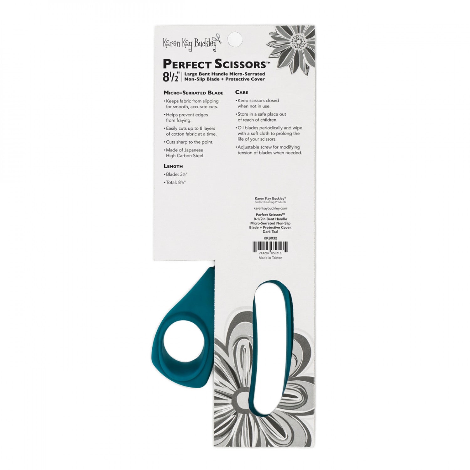 Perfect Scissors 8-1/2in by Karen Kay Buckley | Dark Teal Large Bent Handle Micro-Serrated Non-Slip Blade