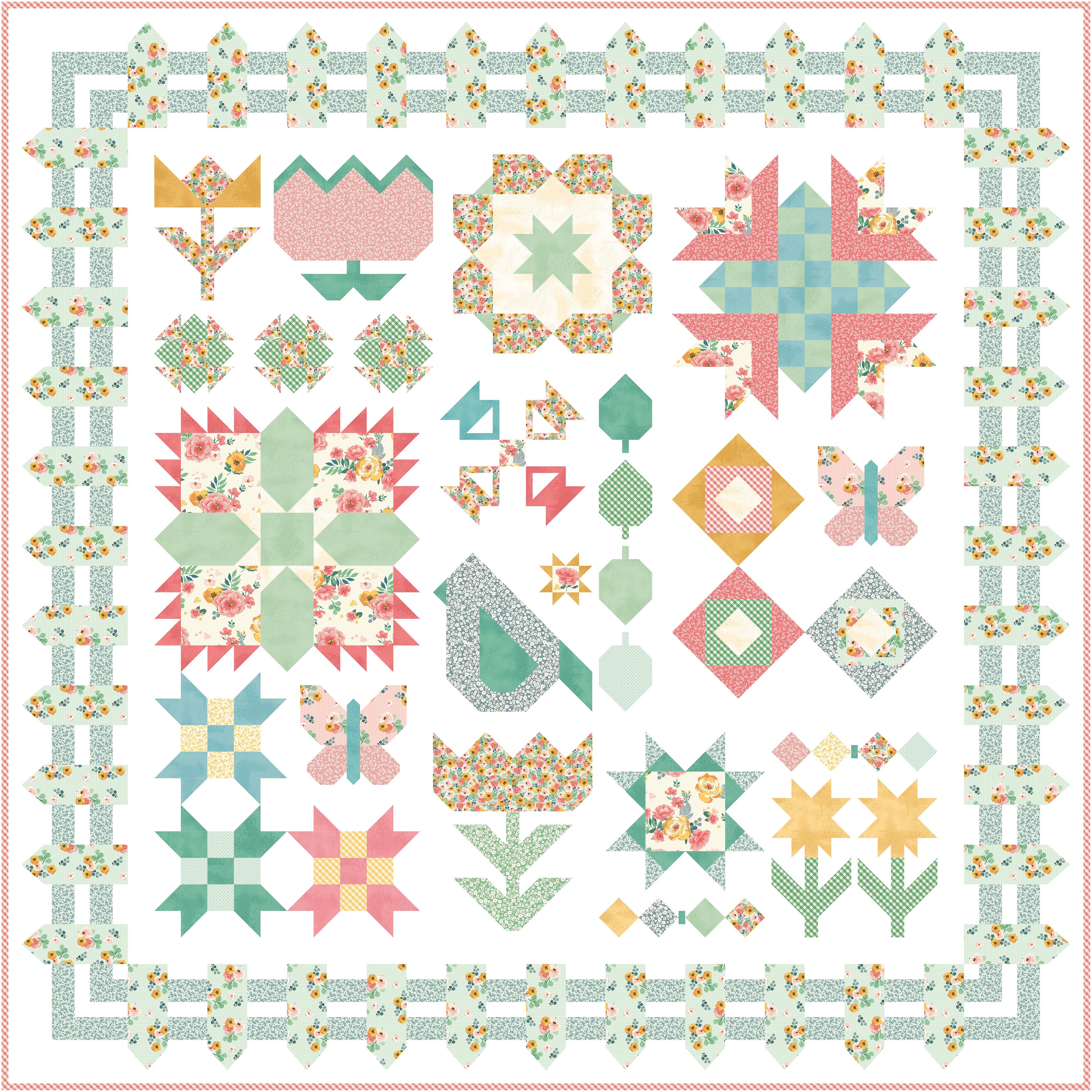 Spring Gardens | Garden Variety Quilt Kit by My Mind's Eye for Riley Blake | 81" x 81"