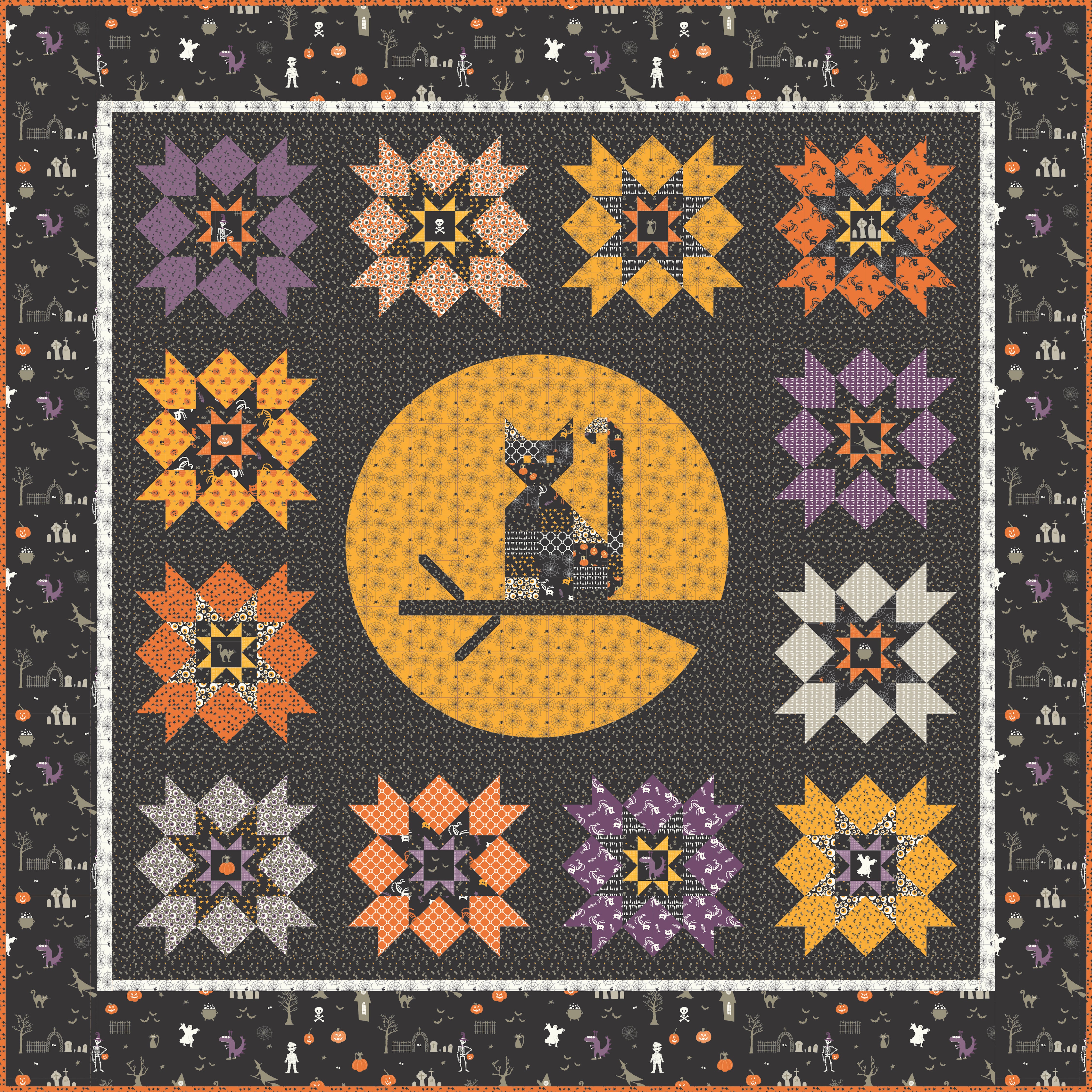 Beggar's Night | Meowing at the Moon Quilt Kit by Sandy Gervais for Riley Blake | 69.5" x 69.5"