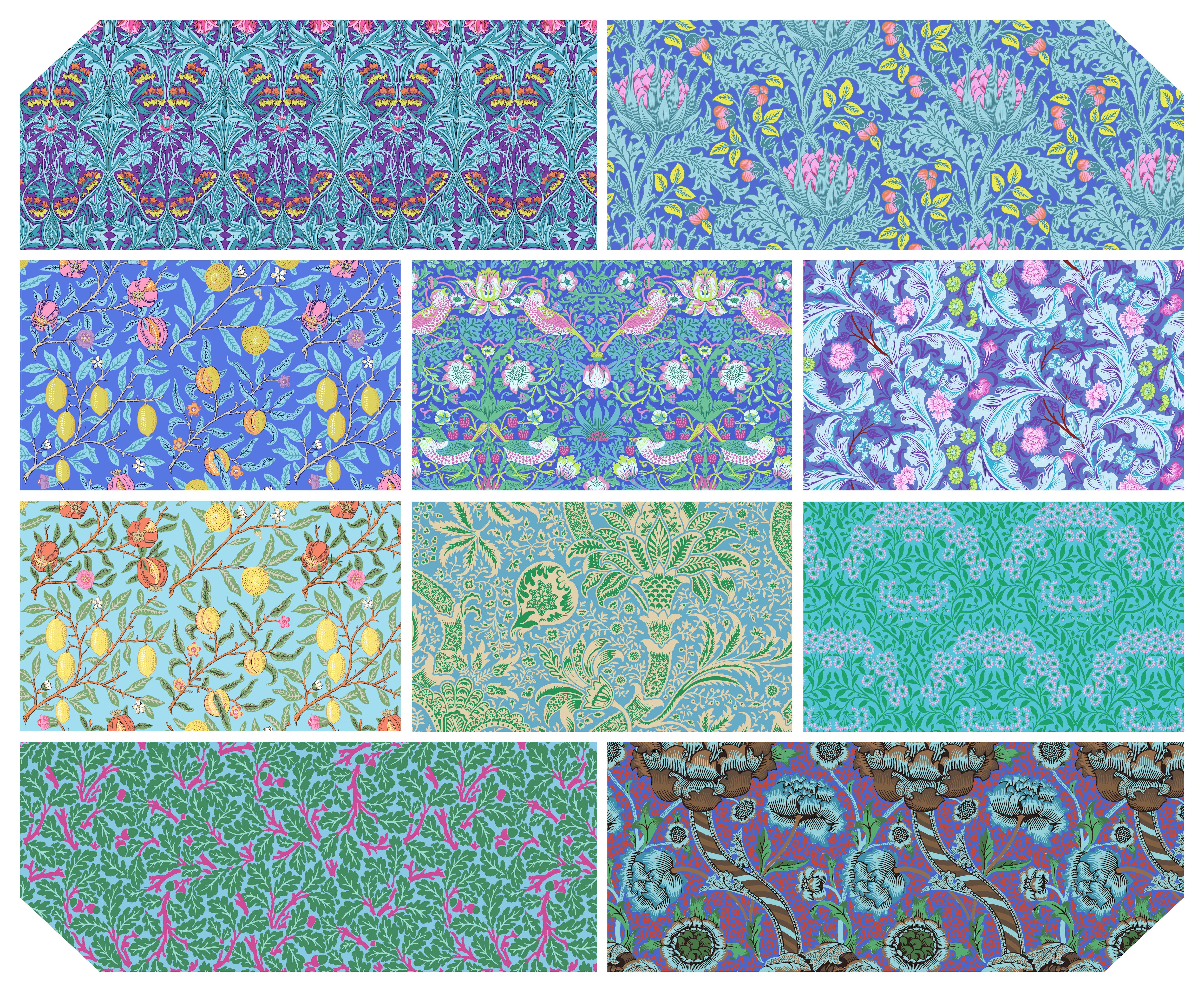 Kaffe Fassett x Morris & Co. | Fat Quarter Bundle - Blues from Free Spirit Fabrics | 10 pcs