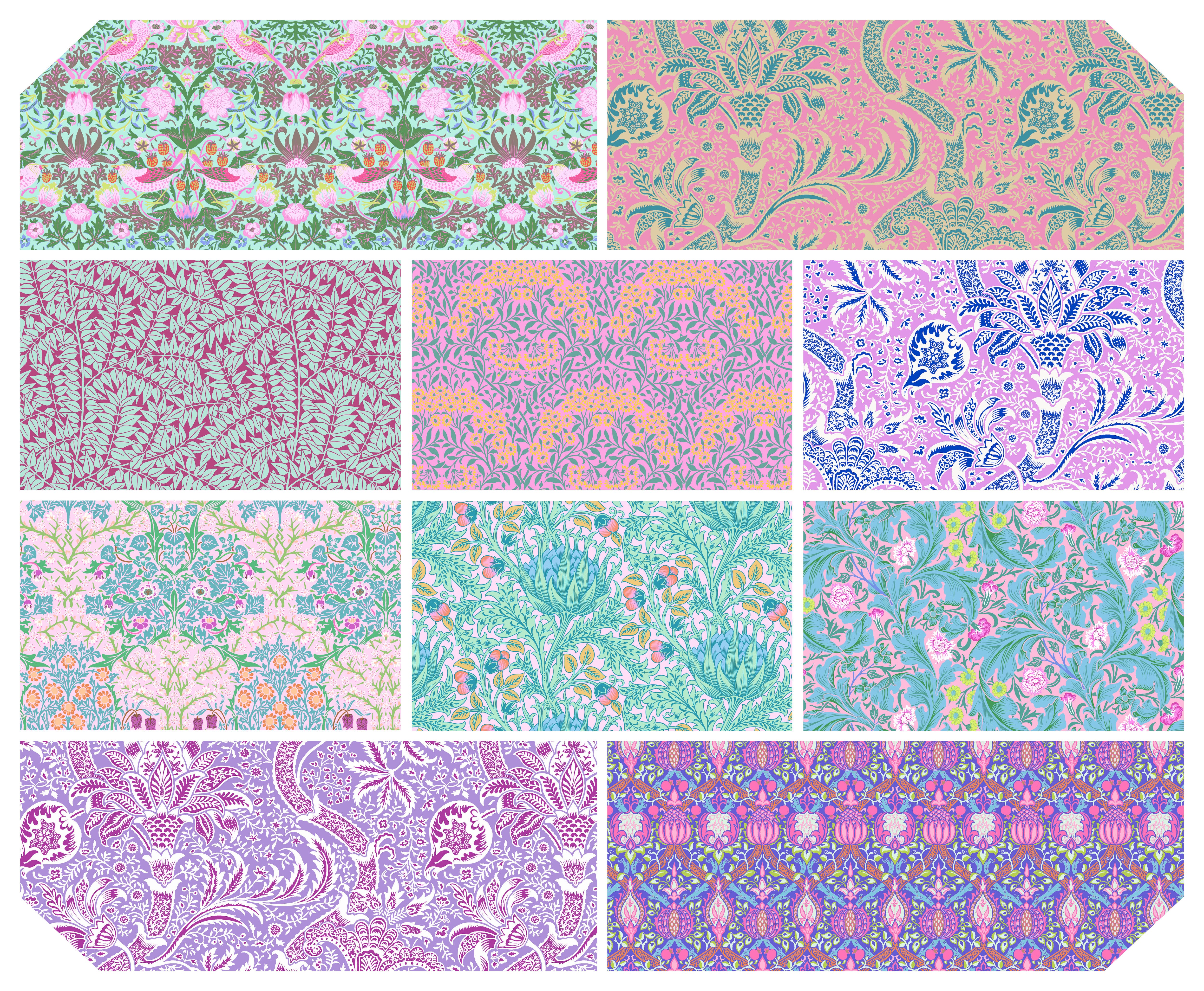 Kaffe Fassett x Morris & Co. | Fat Quarter Bundle - Blush from Free Spirit Fabrics | 10 pcs