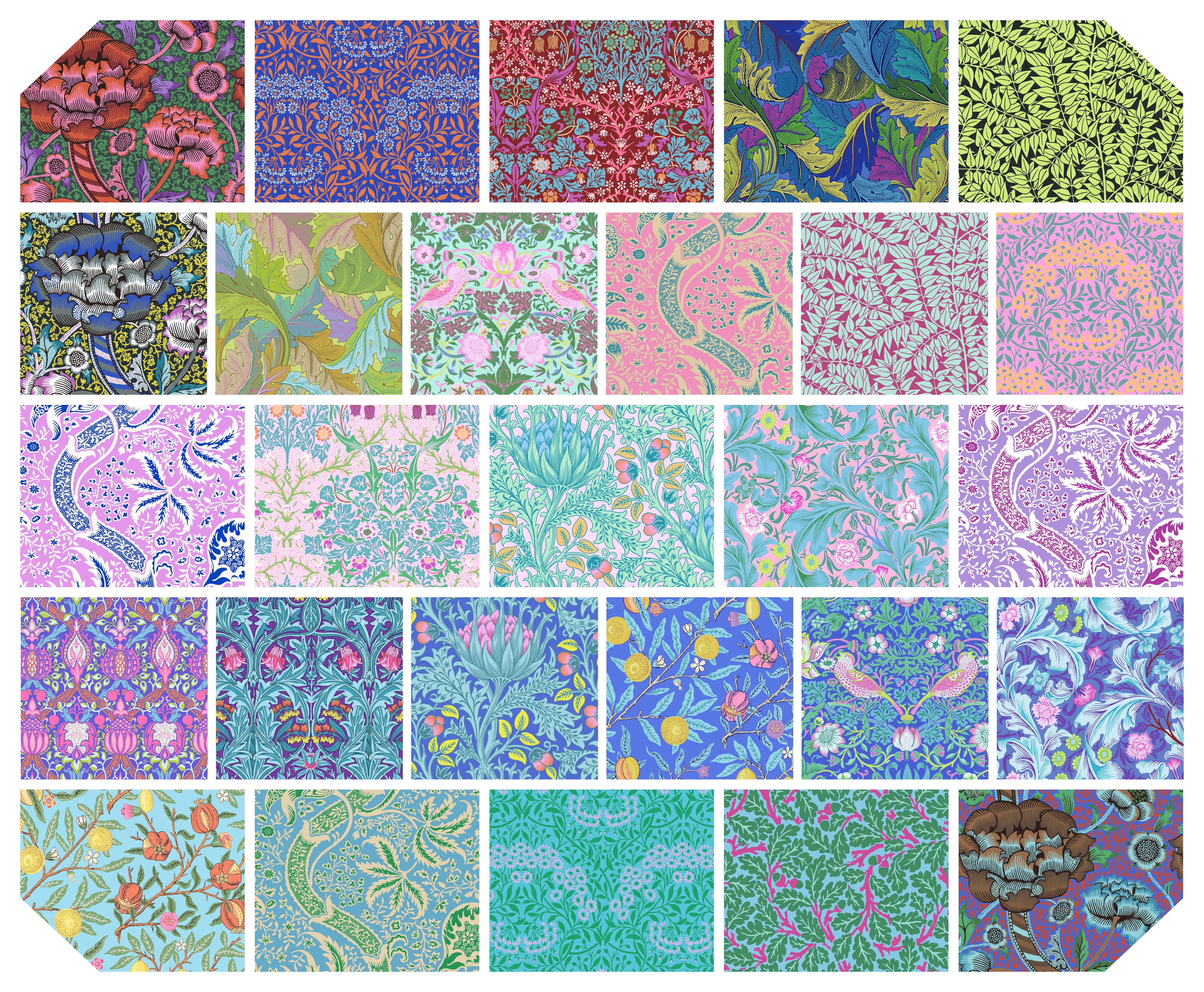 Kaffe Fassett x Morris & Co. | 10" Square Pack from Free Spirit Fabrics | 42 pcs