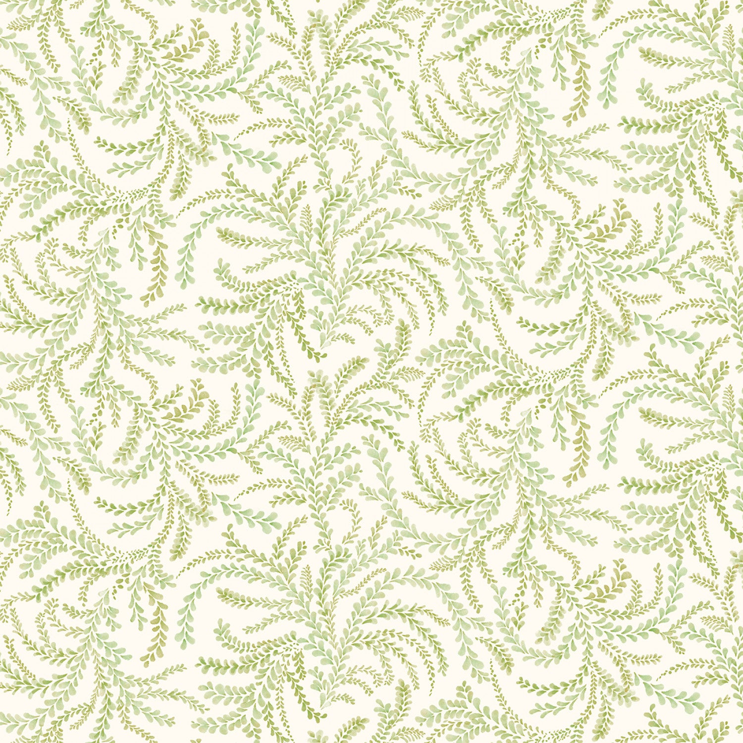 Love Birds | Swirling Vines Ecru & Green by Debbie Monson for P&B Textiles | LBIR5334-EG