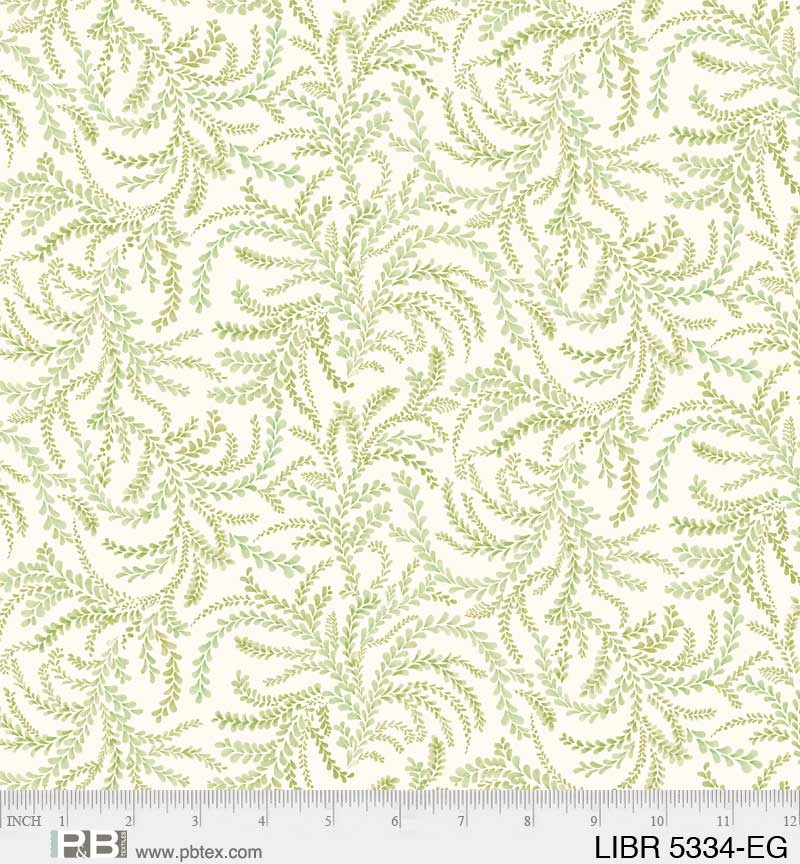 Love Birds | Swirling Vines Ecru & Green by Debbie Monson for P&B Textiles | LBIR5334-EG