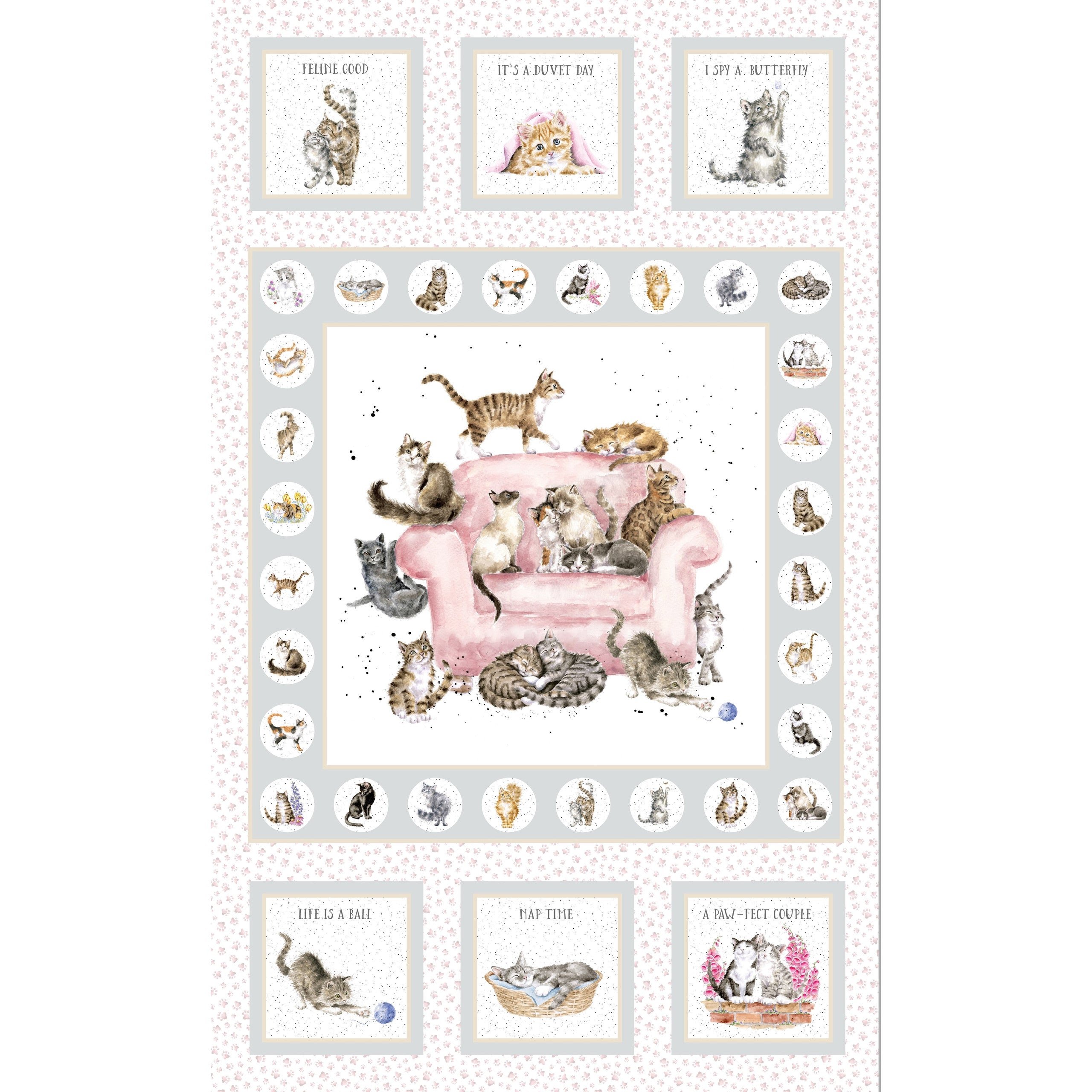 Whiskers & Paws | 27" Panel - Cats - Grey by Hannah Dale for Maywood Studio | MAS10410-K