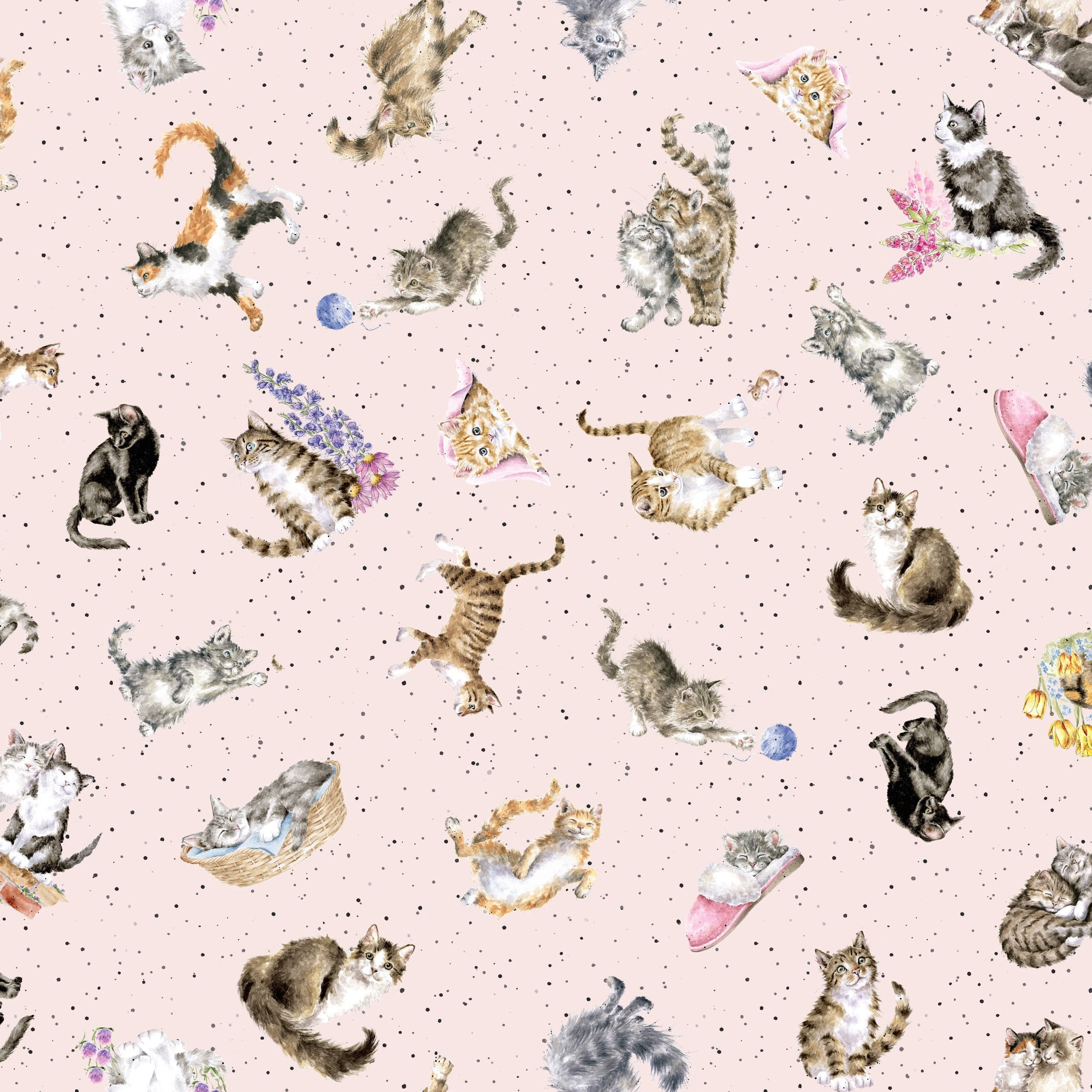 Whiskers & Paws | Tossed Cats - Pale Pink by Hannah Dale for Maywood Studio | MAS10416-P