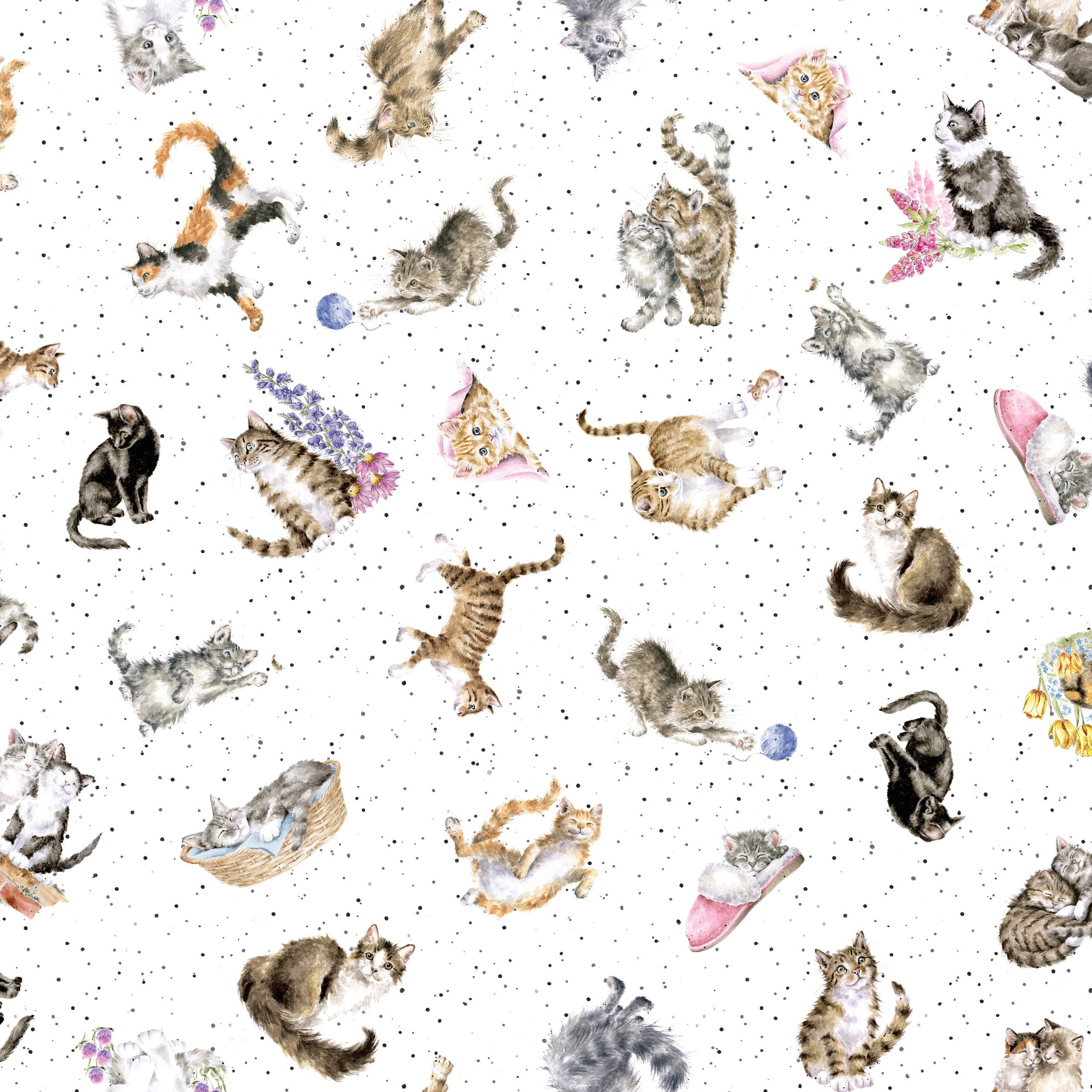 Whiskers & Paws | Tossed Cats - White by Hannah Dale for Maywood Studio | MAS10416-W