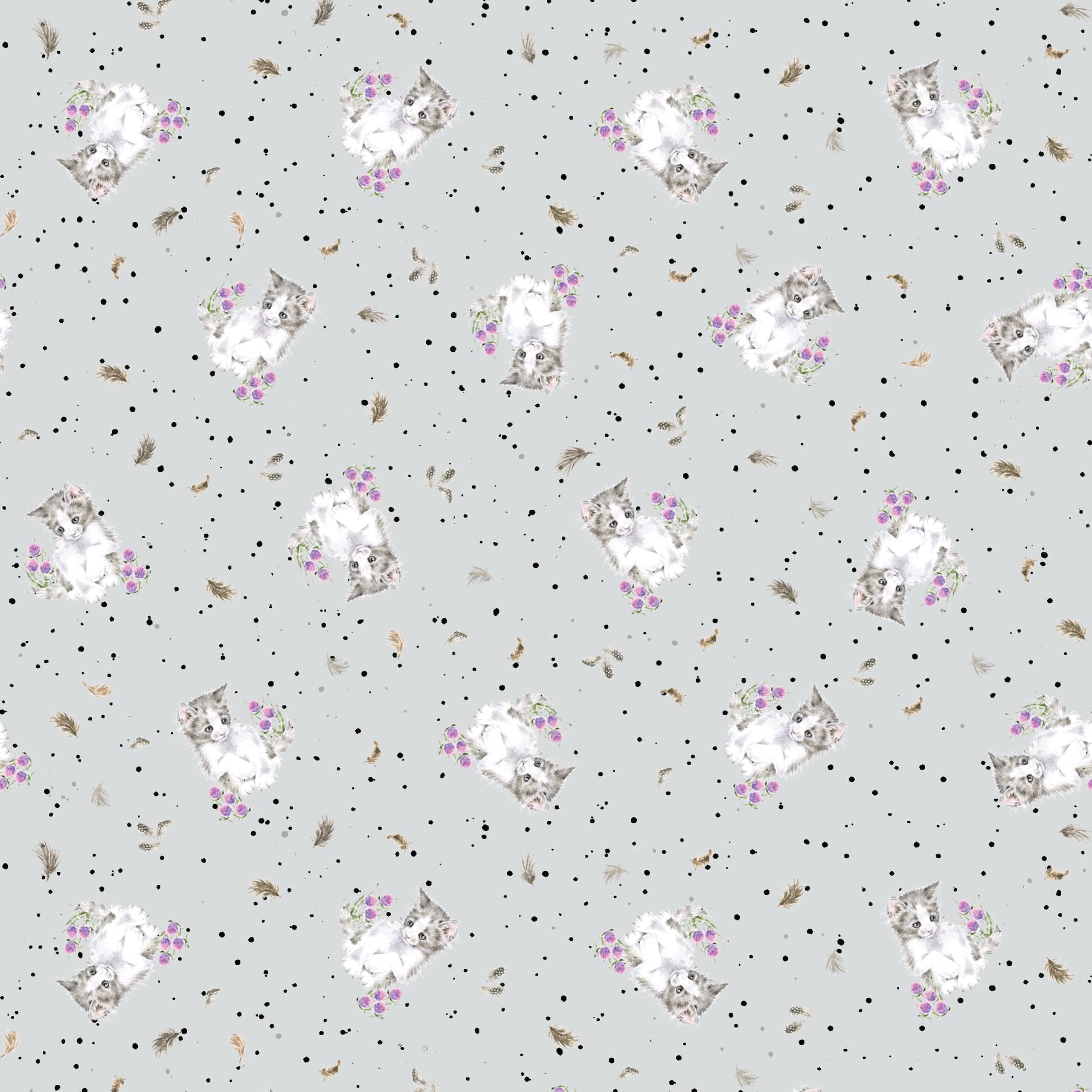 Whiskers & Paws | Tiny Flowers - Cats - Grey by Hannah Dale for Maywood Studio | MAS10418-K