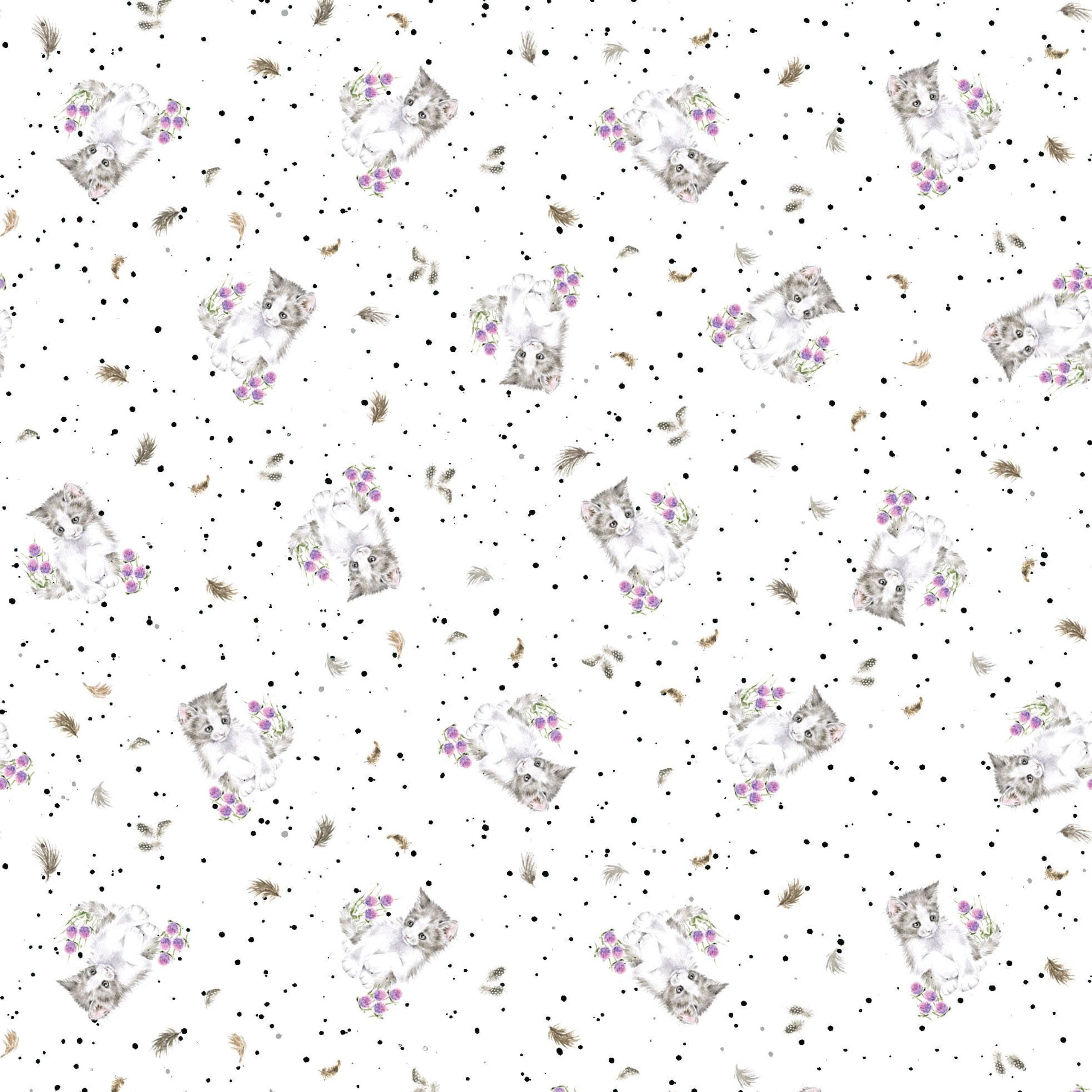 Whiskers & Paws | Tiny Flowers - Cats - White by Hannah Dale for Maywood Studio | MAS10418-W