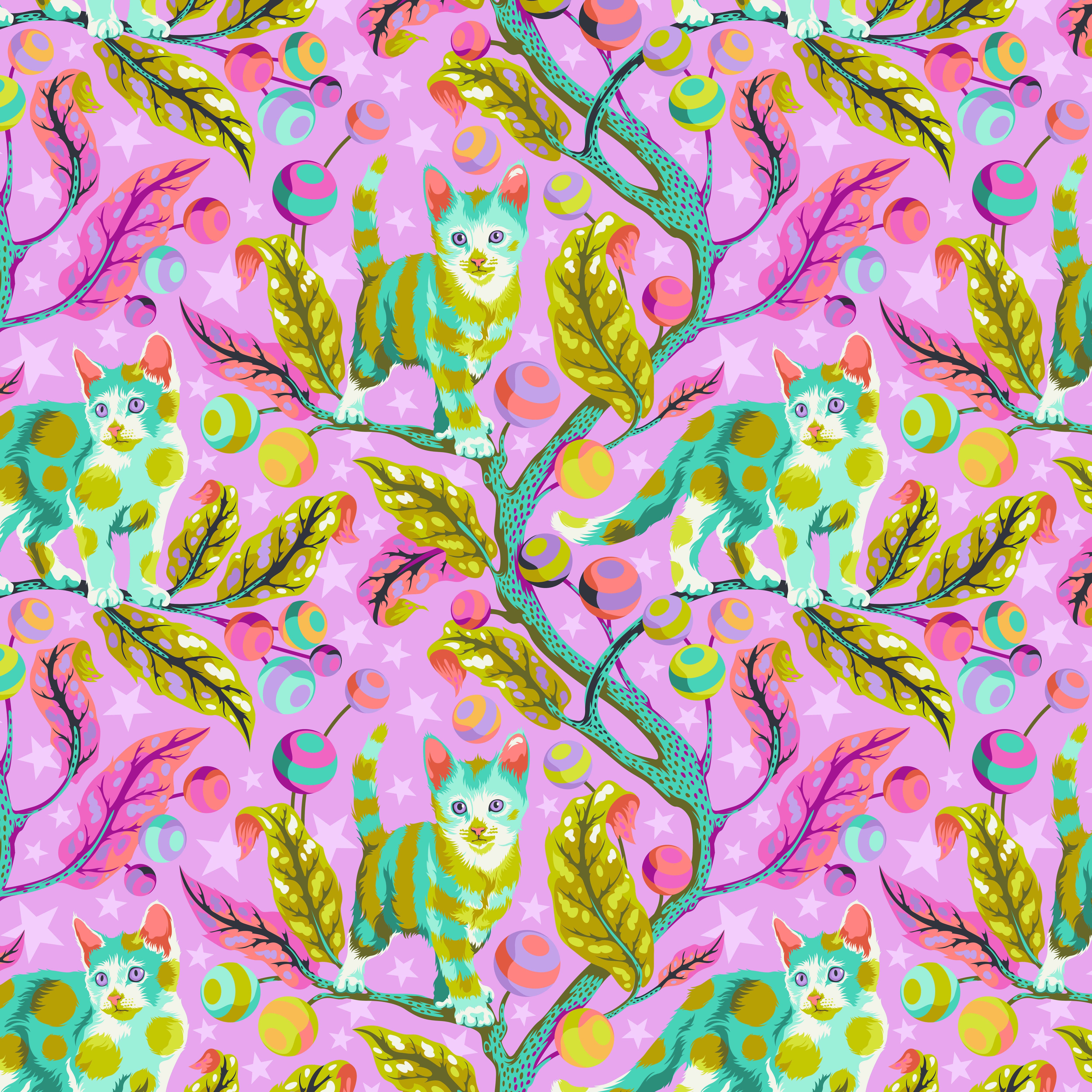 Tabby Road | Club Kitty Electroberry Minky Fabric by Tula Pink | 100% Polyester