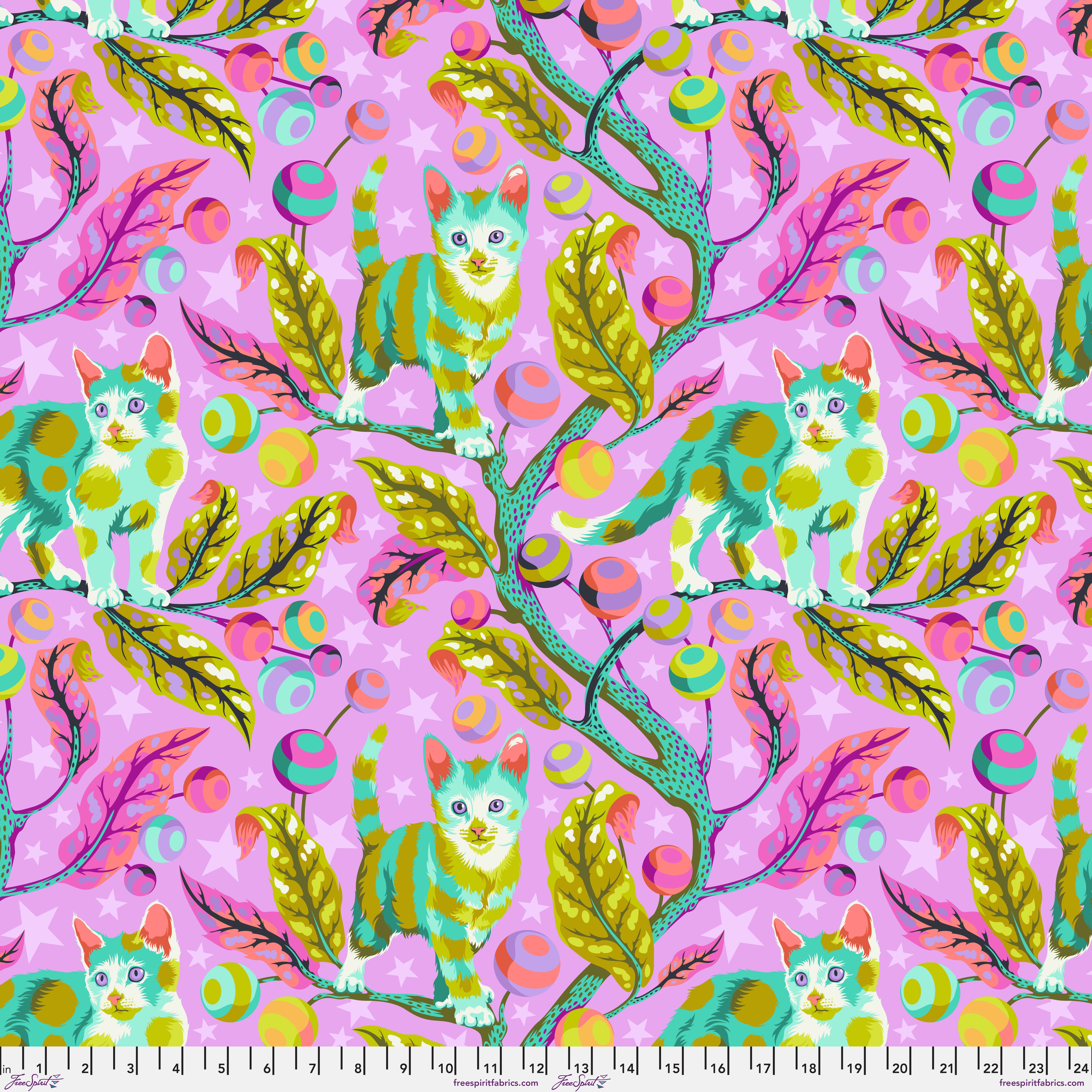 Tabby Road | Club Kitty Electroberry Minky Fabric by Tula Pink | 100% Polyester