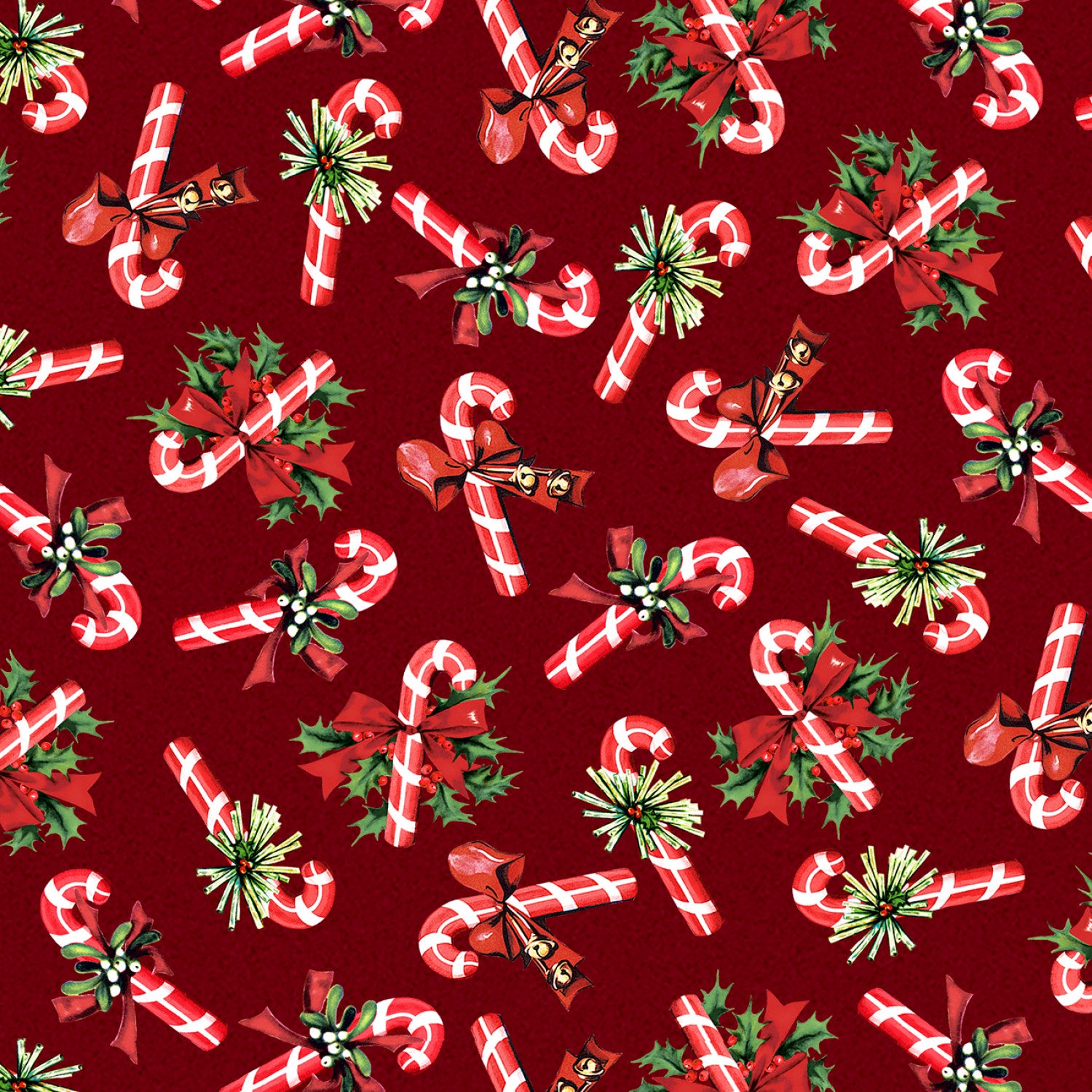 Merry Melody | Tossed Candy Canes Red by Lesa Marino for P&B Textiles | MMEL5435-DR