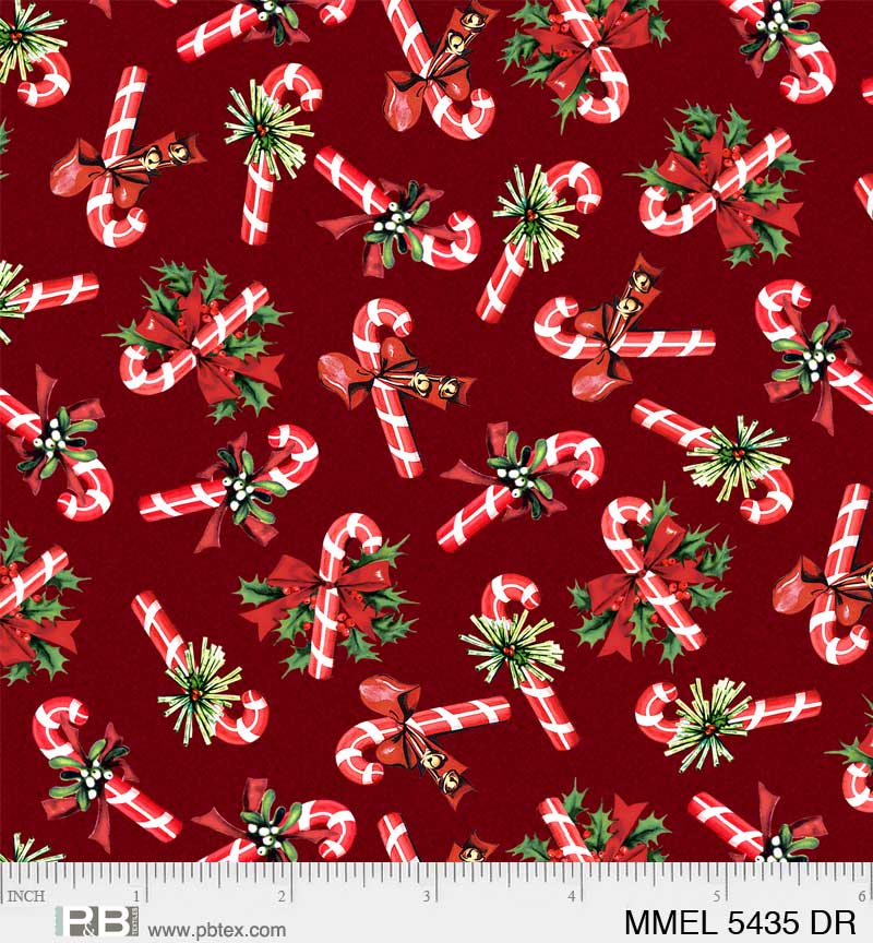 Merry Melody | Tossed Candy Canes Red by Lesa Marino for P&B Textiles | MMEL5435-DR