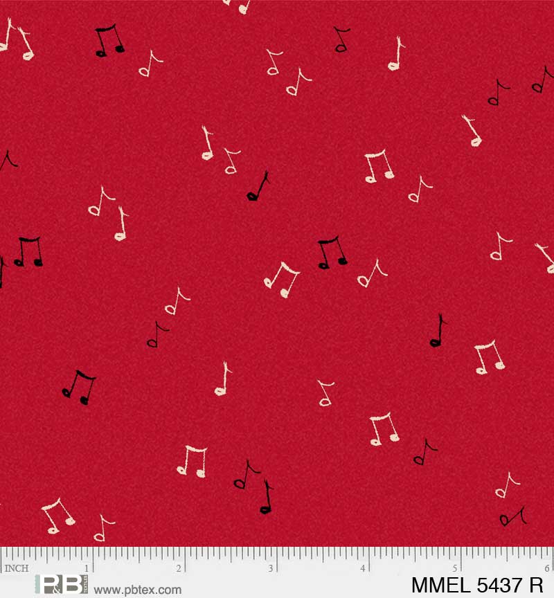 Merry Melody | Allover Music Notes Red by Lesa Marino for P&B Textiles | MMEL5437-R