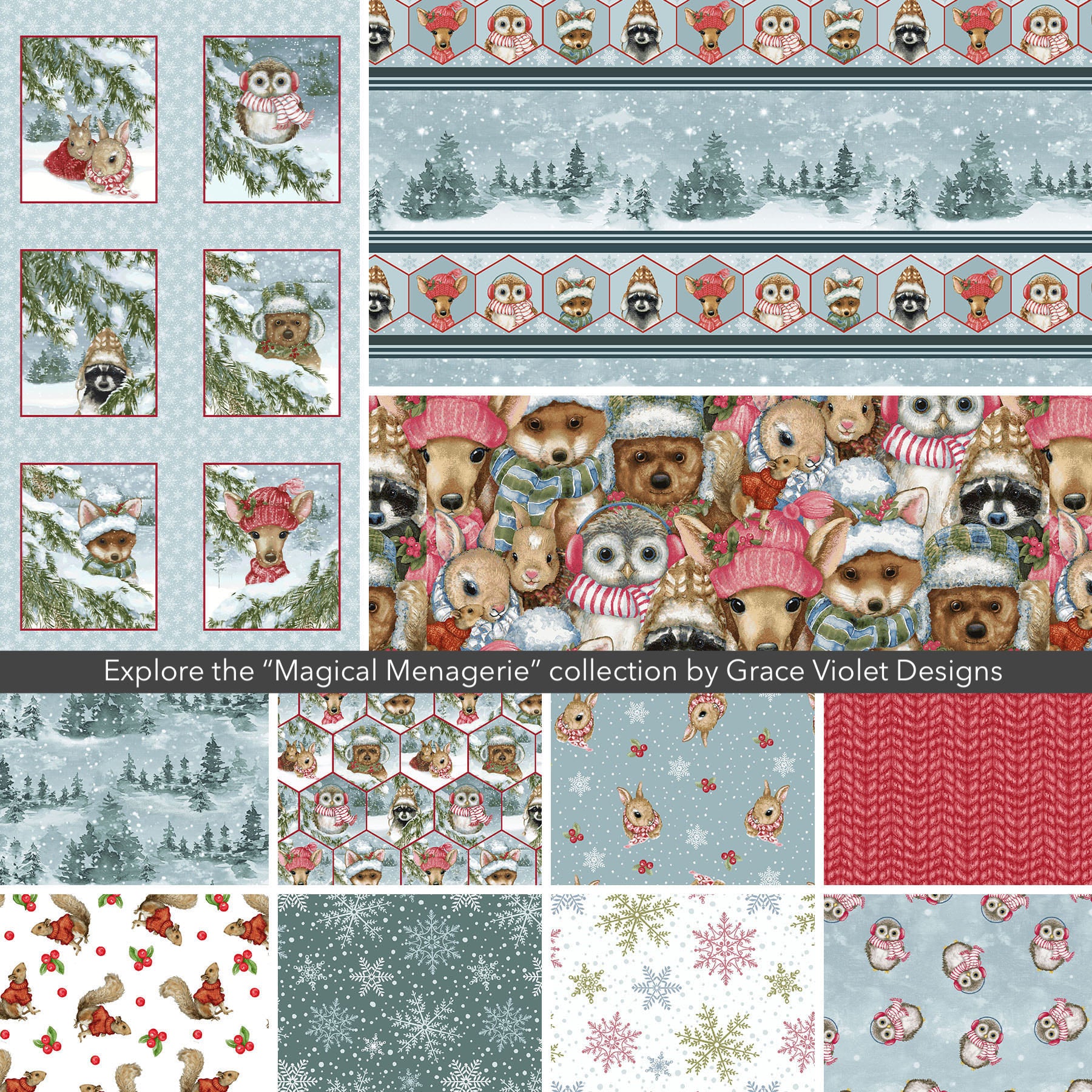 Magical Menagerie | Blue Winter Woodland by Grace Violet Designs for Henry Glass | 1363-71