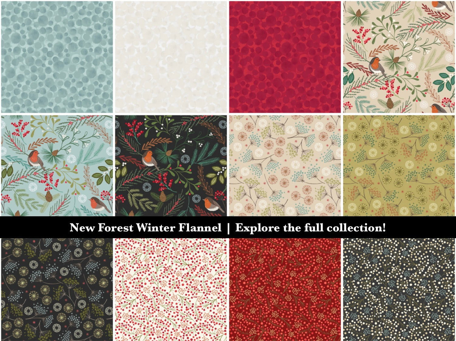 New Forest Winter Flannel | Blue Bumbleberries by Lewis & Irene | 100% Cotton Flannel