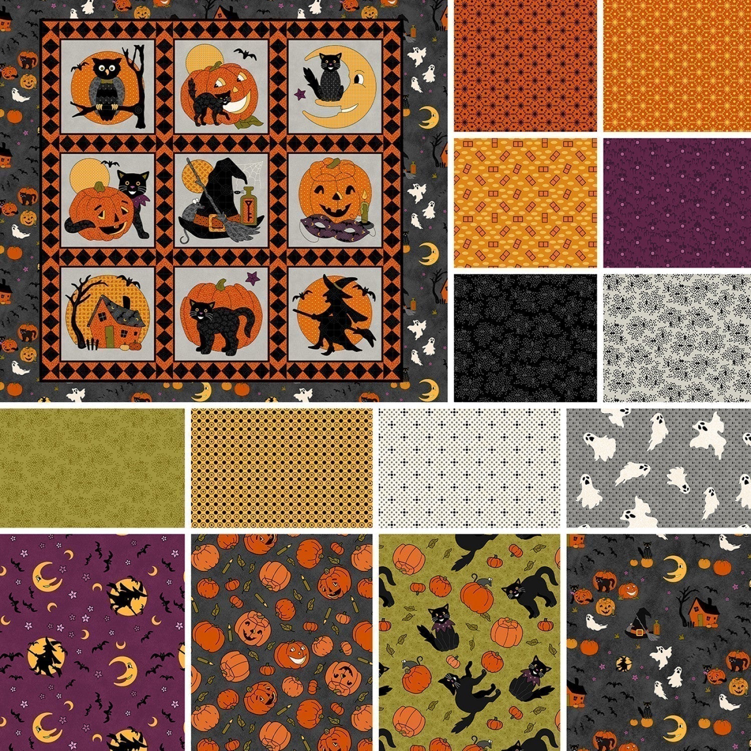 No Tricks, Just Treats | Grey Motif Allover by Hannah West for Henry Glass