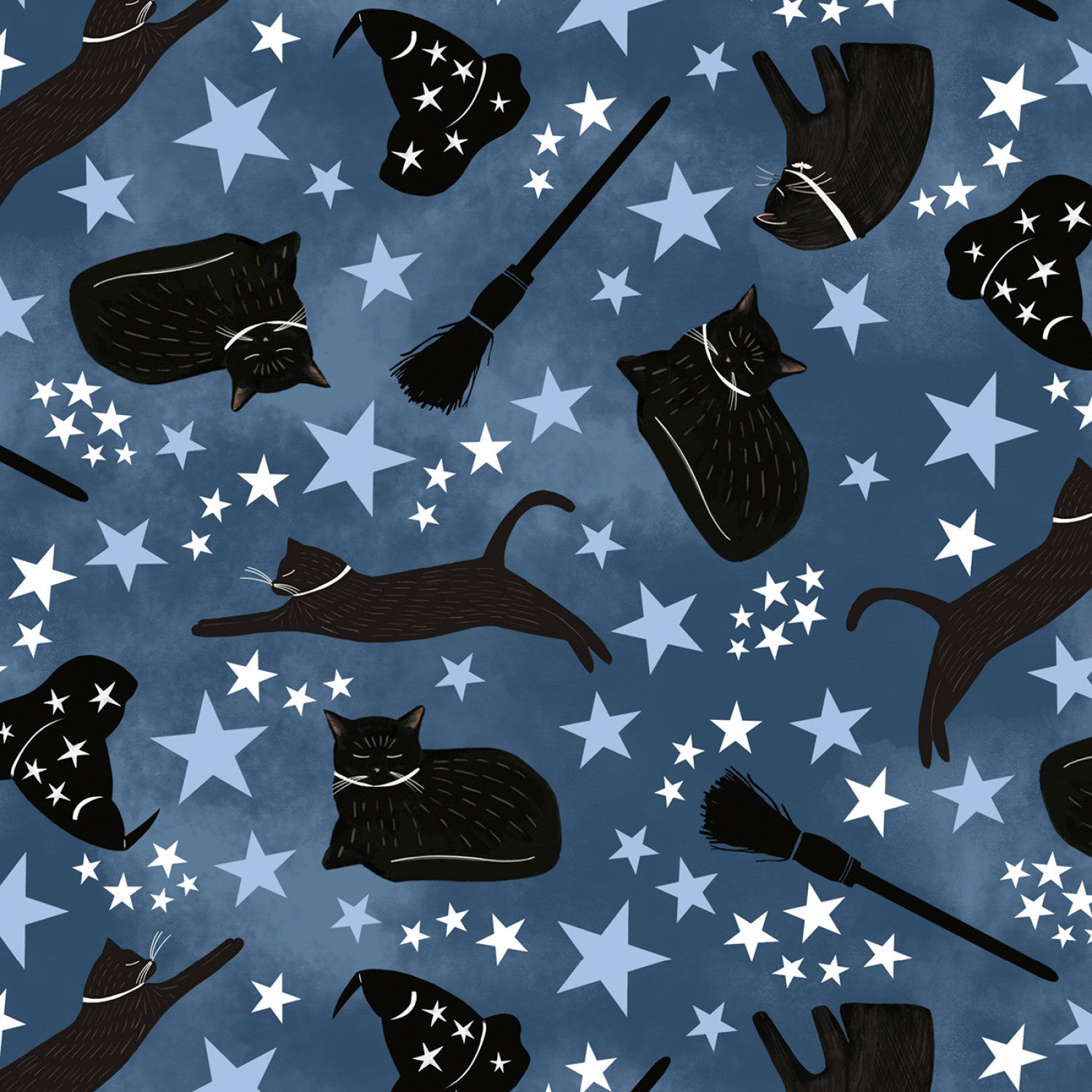 Practical Magic | Black Cat Toss Blue by Jacqueline Wild for P&B Textiles | PMAG5362-B