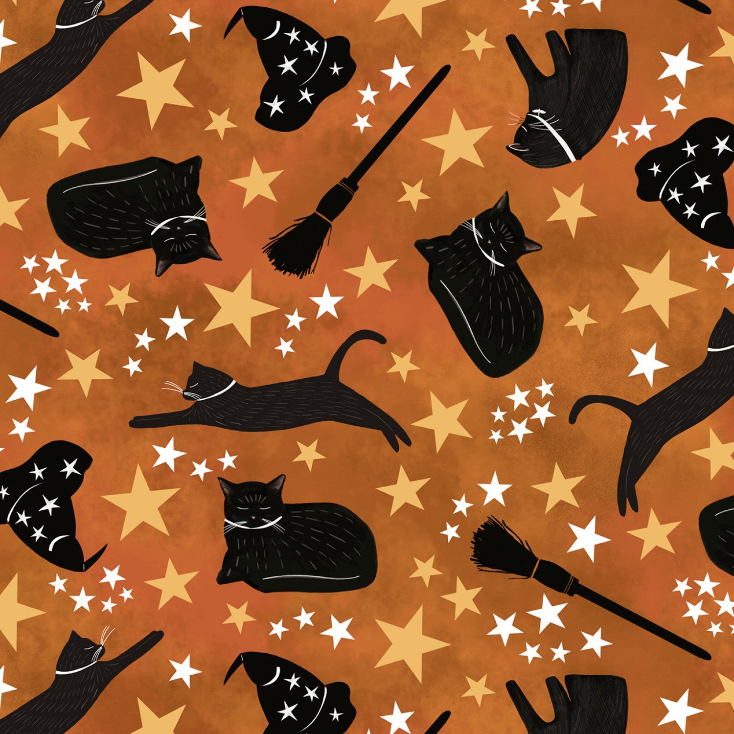 Practical Magic | Black Cat Toss Orange by Jacqueline Wild for P&B Textiles | PMAG5362-O