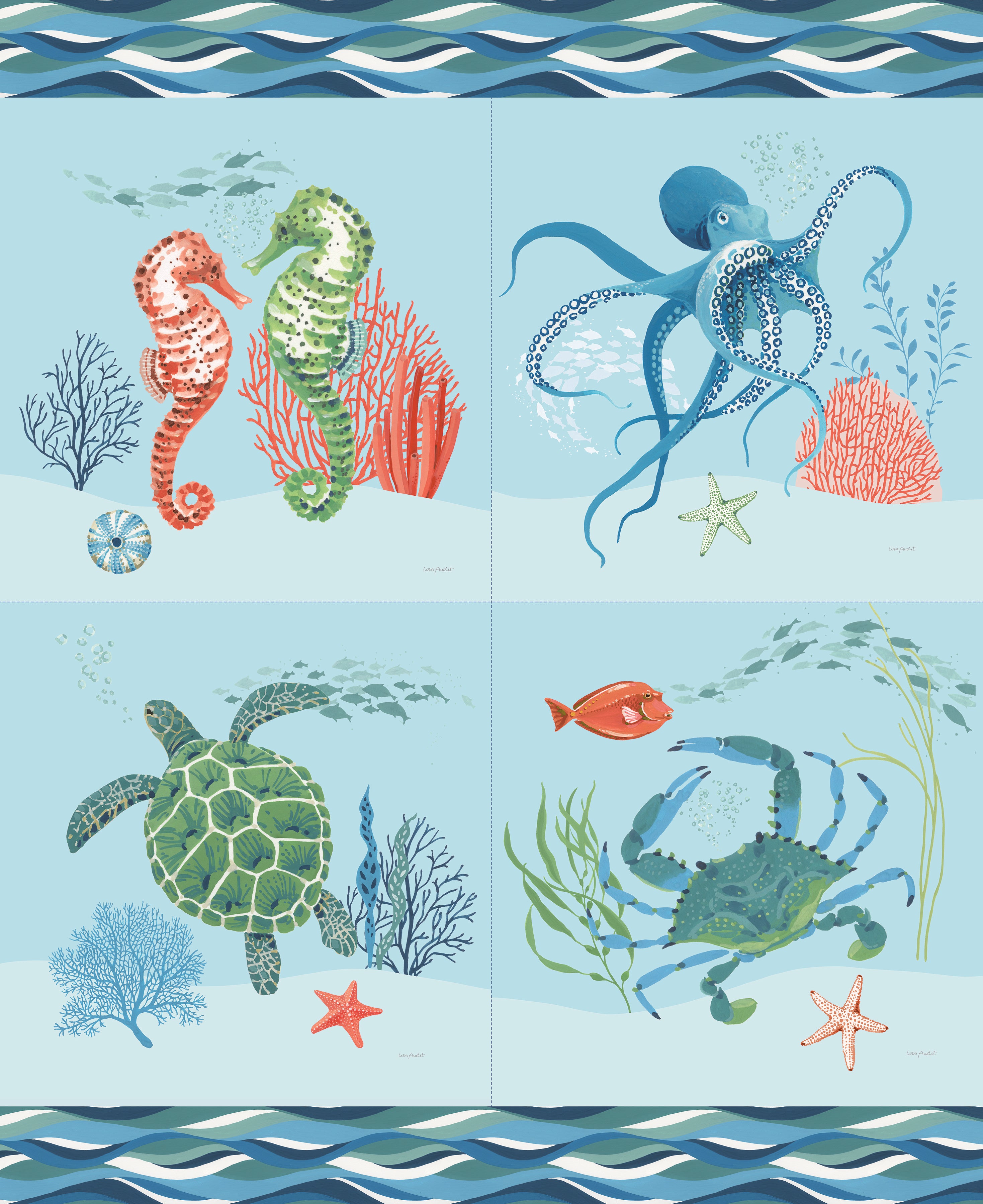 Free as the Ocean | 36" Sea Animals Pillow Panel by Lisa Audit for Riley Blake | PP14806-PANEL