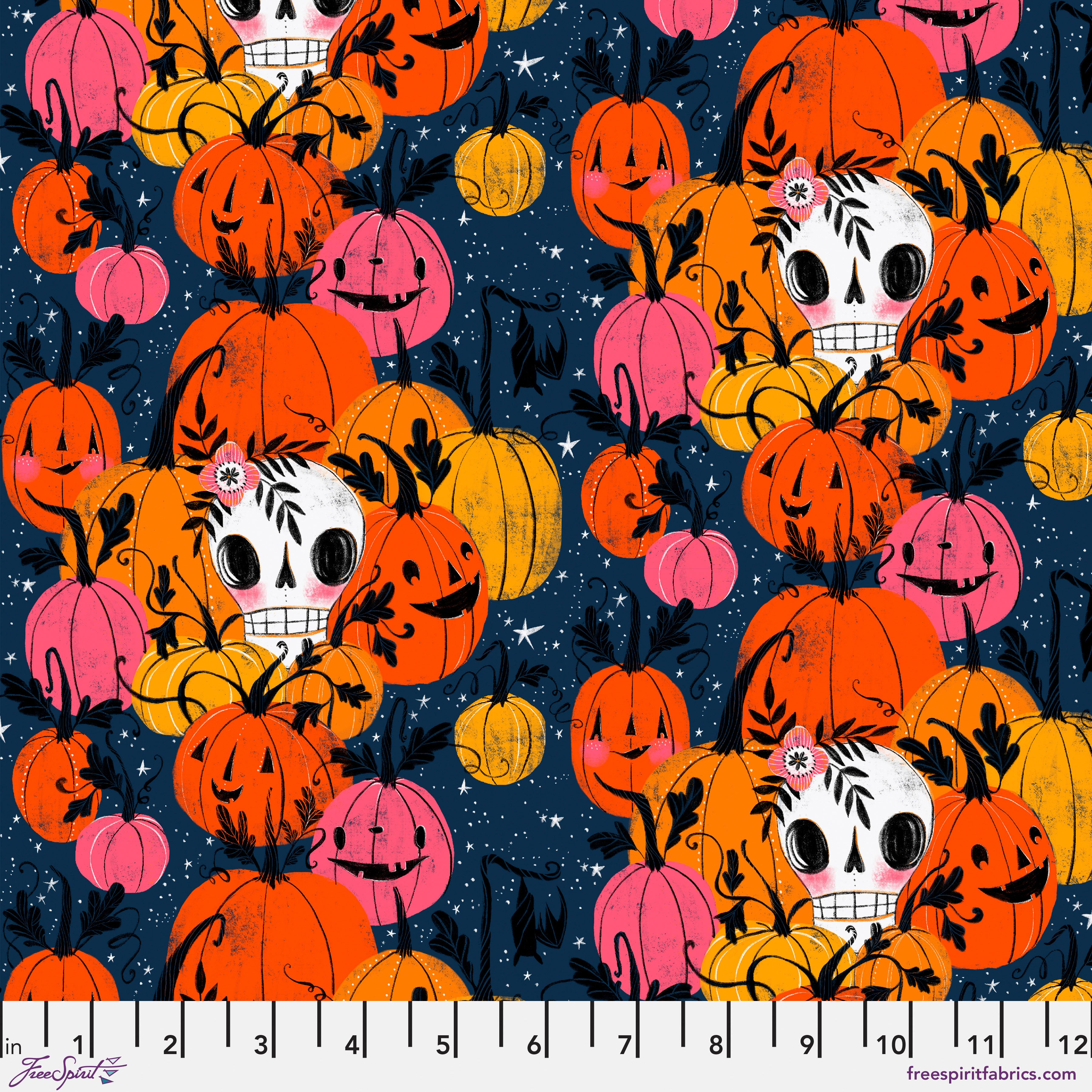 Pretty Creepy | Pumpkin Patch - Navy by Cori Dantini for Free Spirit