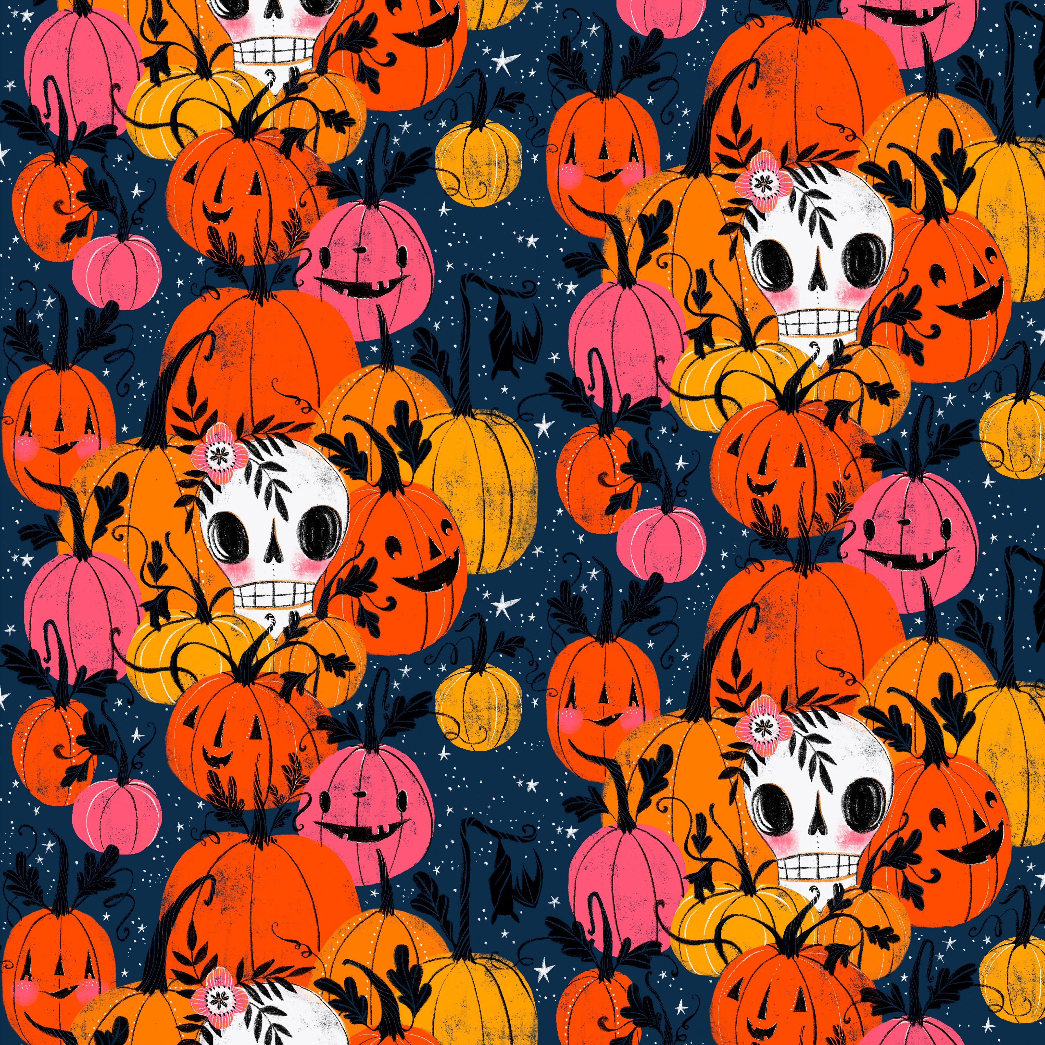 Pretty Creepy | Pumpkin Patch - Navy by Cori Dantini for Free Spirit