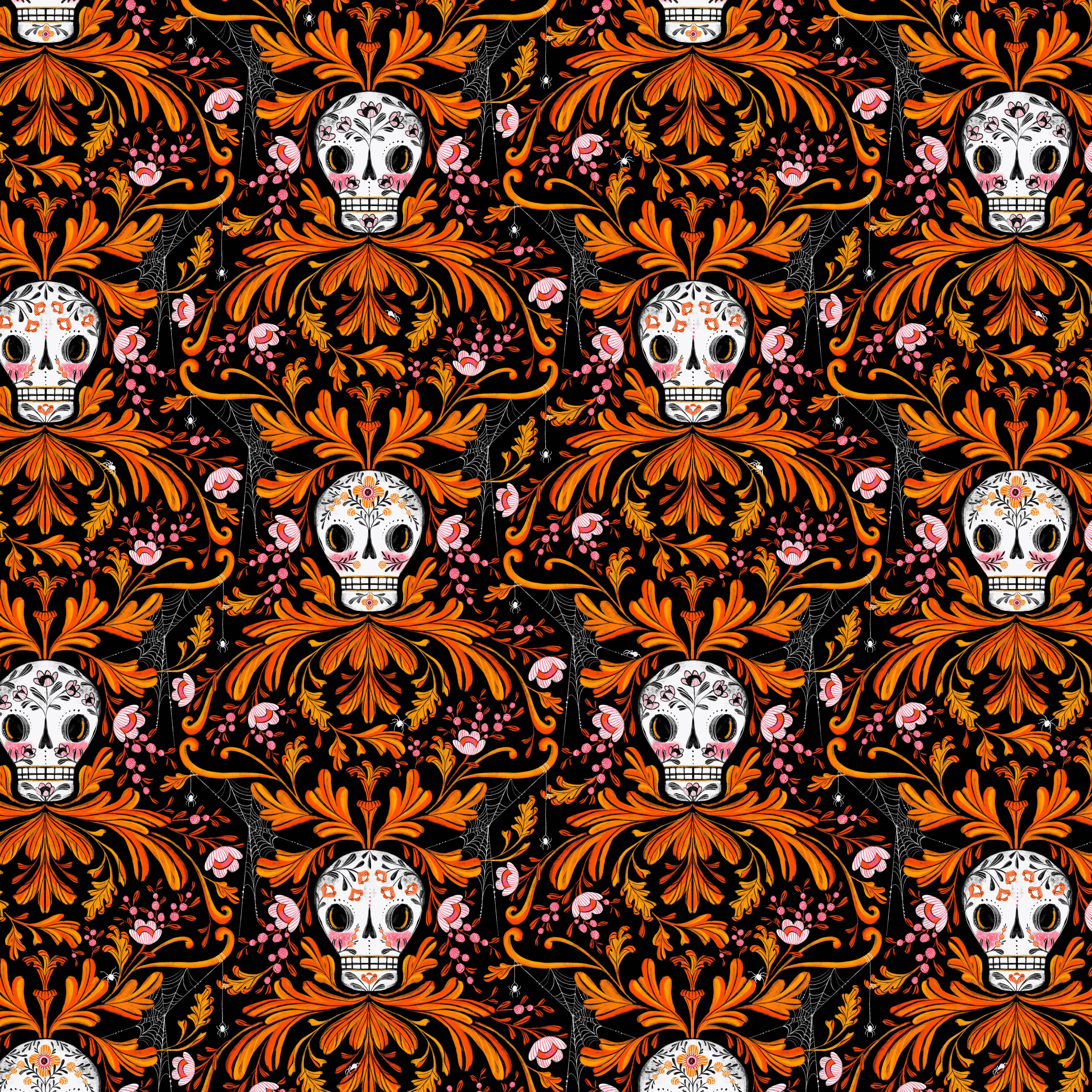 Pretty Creepy | Beautiful Bones - Orange by Cori Dantini for Free Spirit