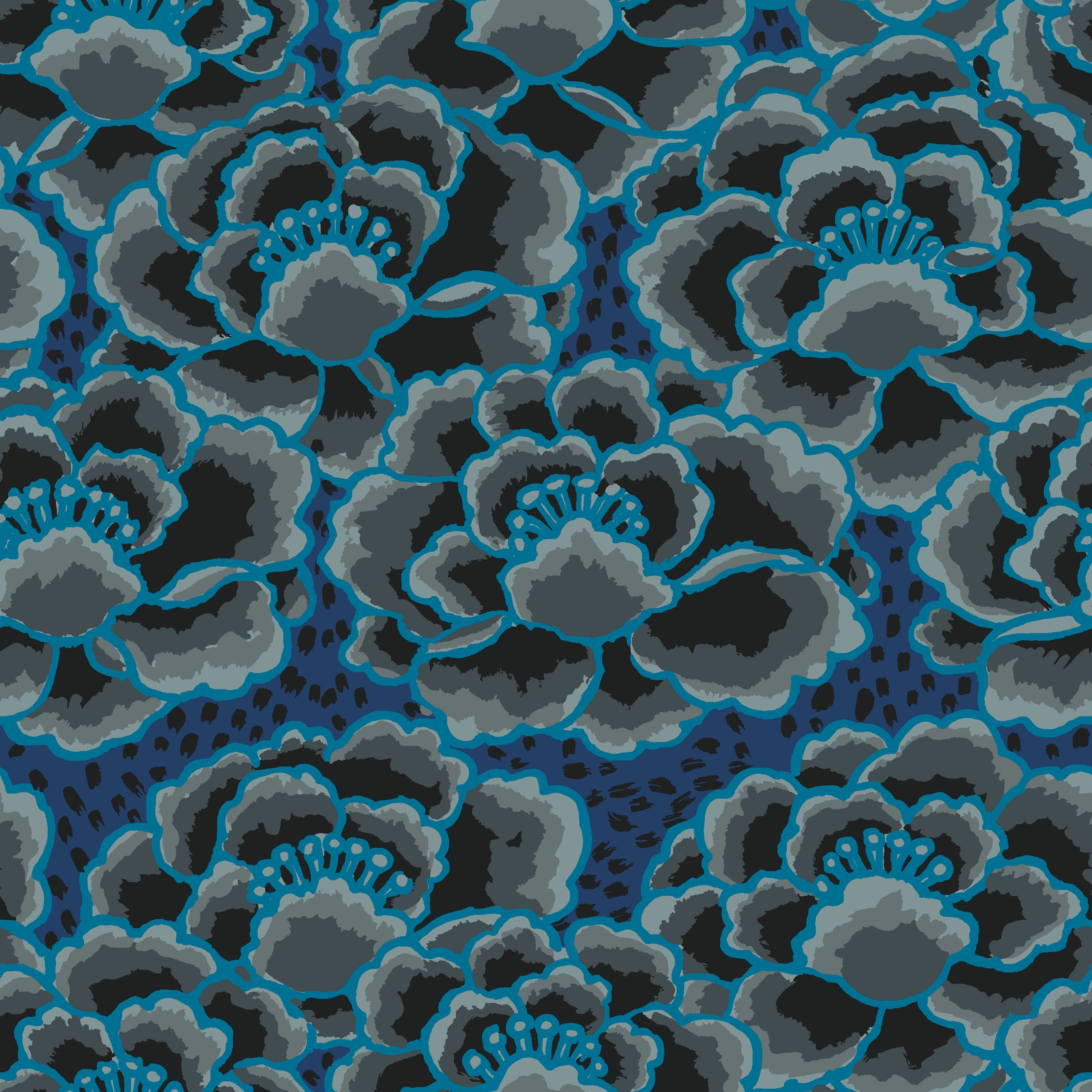 February 2023 | Tonal Floral Charcoal by Kaffe Fassett for Free Spirit | PWGP197.CHARCOAL