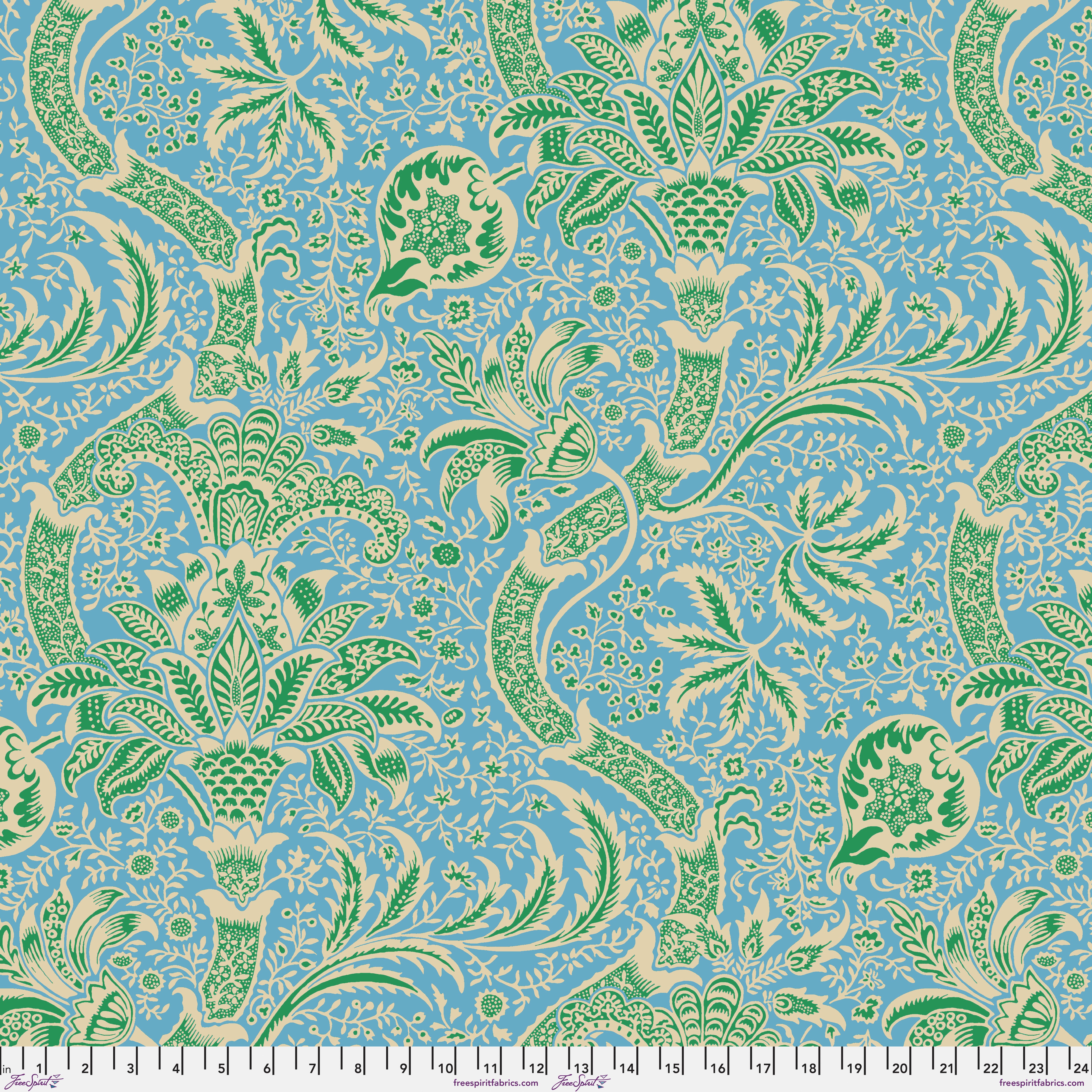 Kaffe Fassett x Morris & Co. | Indian - Aqua by Free Spirit Fabrics | PWKW005.AQUA