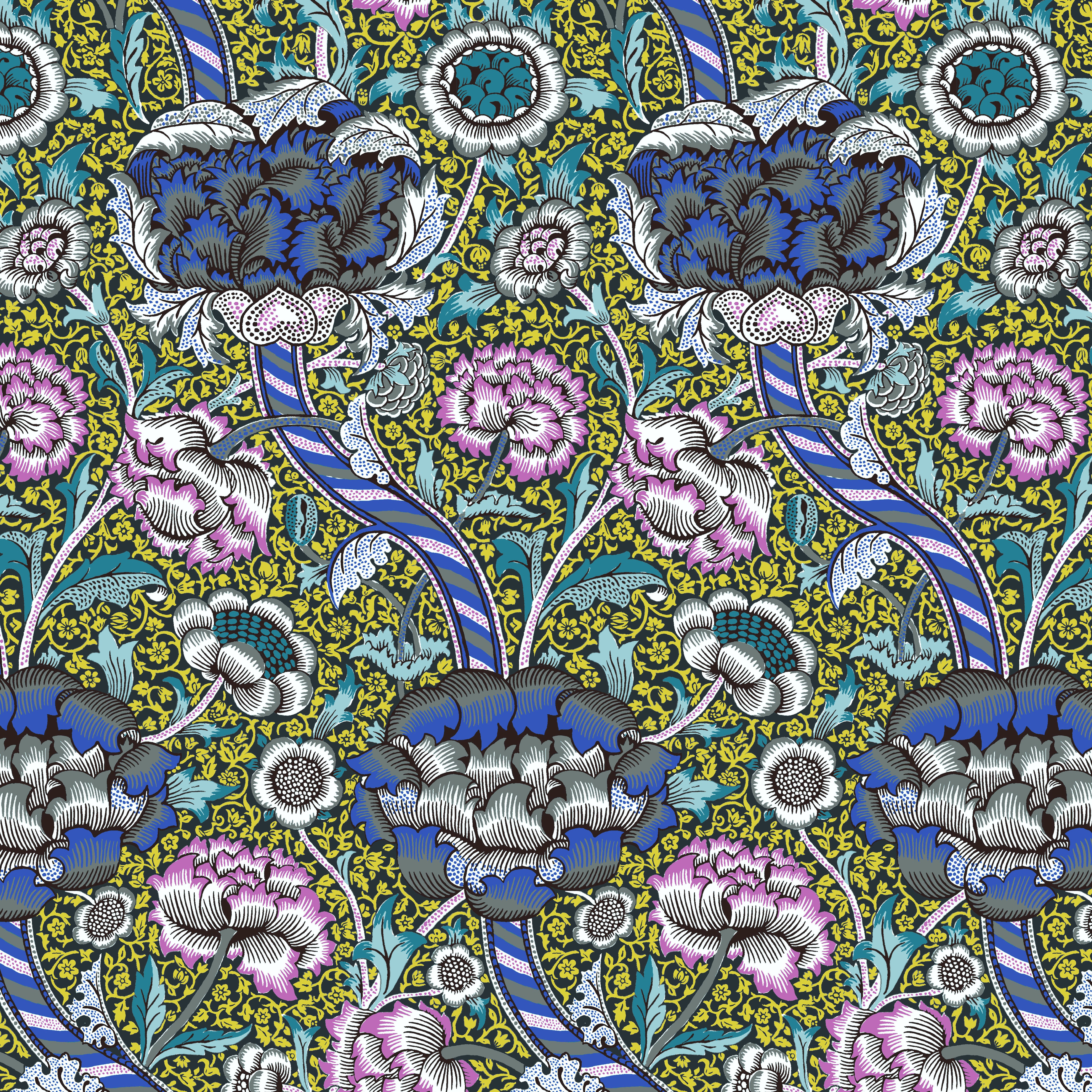 Kaffe Fassett x Morris & Co. | Wandle - Contrast by Free Spirit Fabrics | PWKW012.CONTRAST