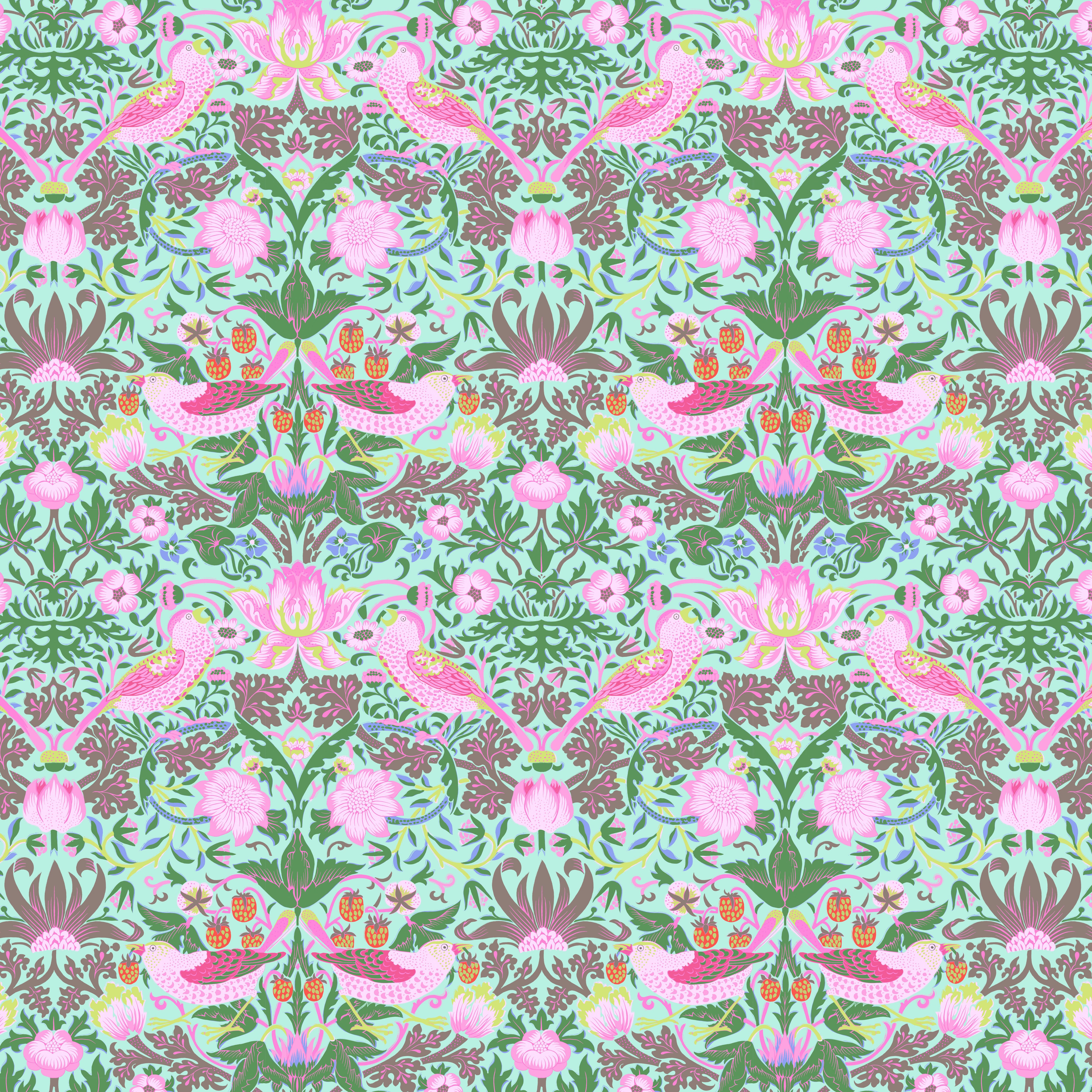 Kaffe Fassett x Morris & Co. | Strawberry Thief - Aqua by Free Spirit Fabrics | PWKW013.AQUA