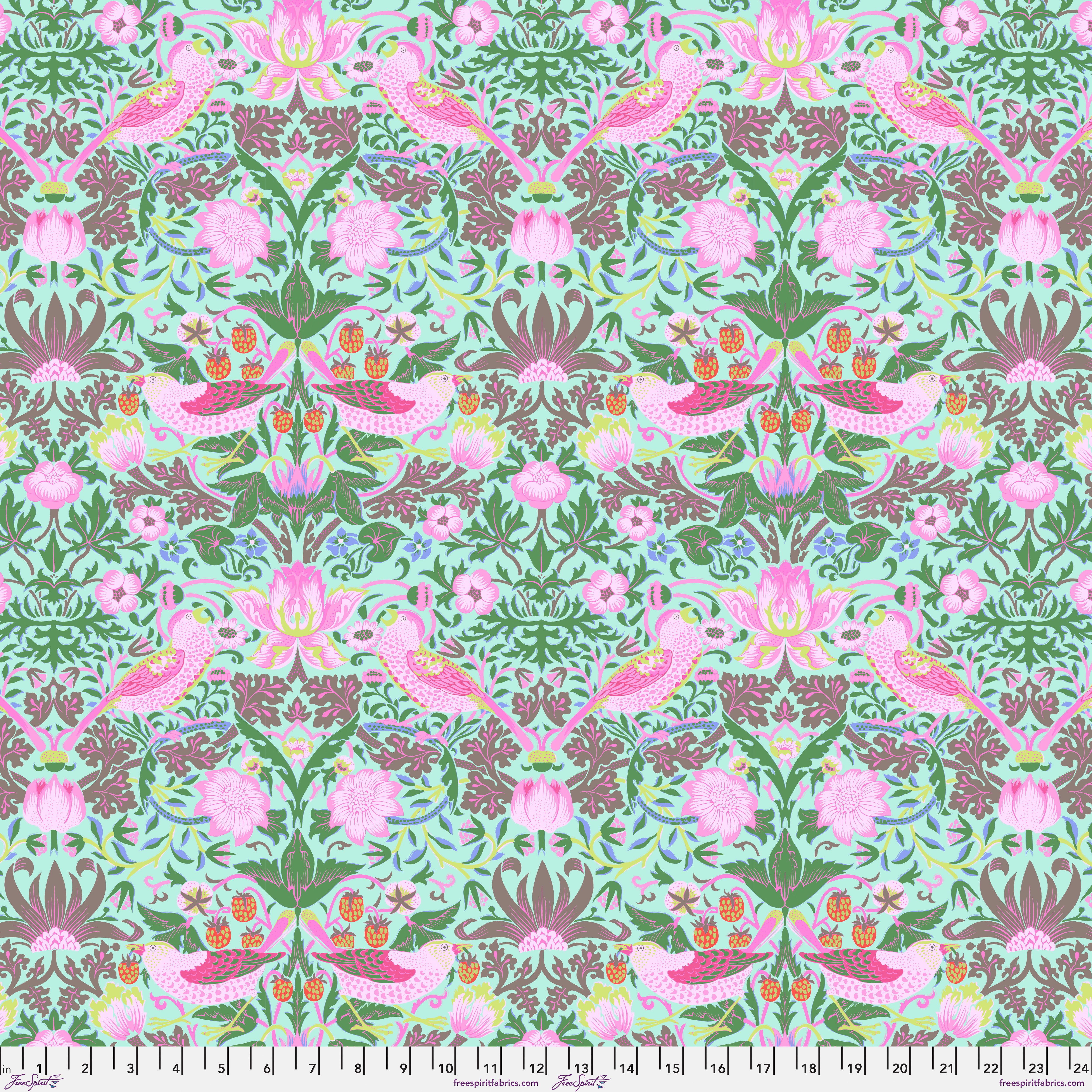 Kaffe Fassett x Morris & Co. | Strawberry Thief - Aqua by Free Spirit Fabrics | PWKW013.AQUA