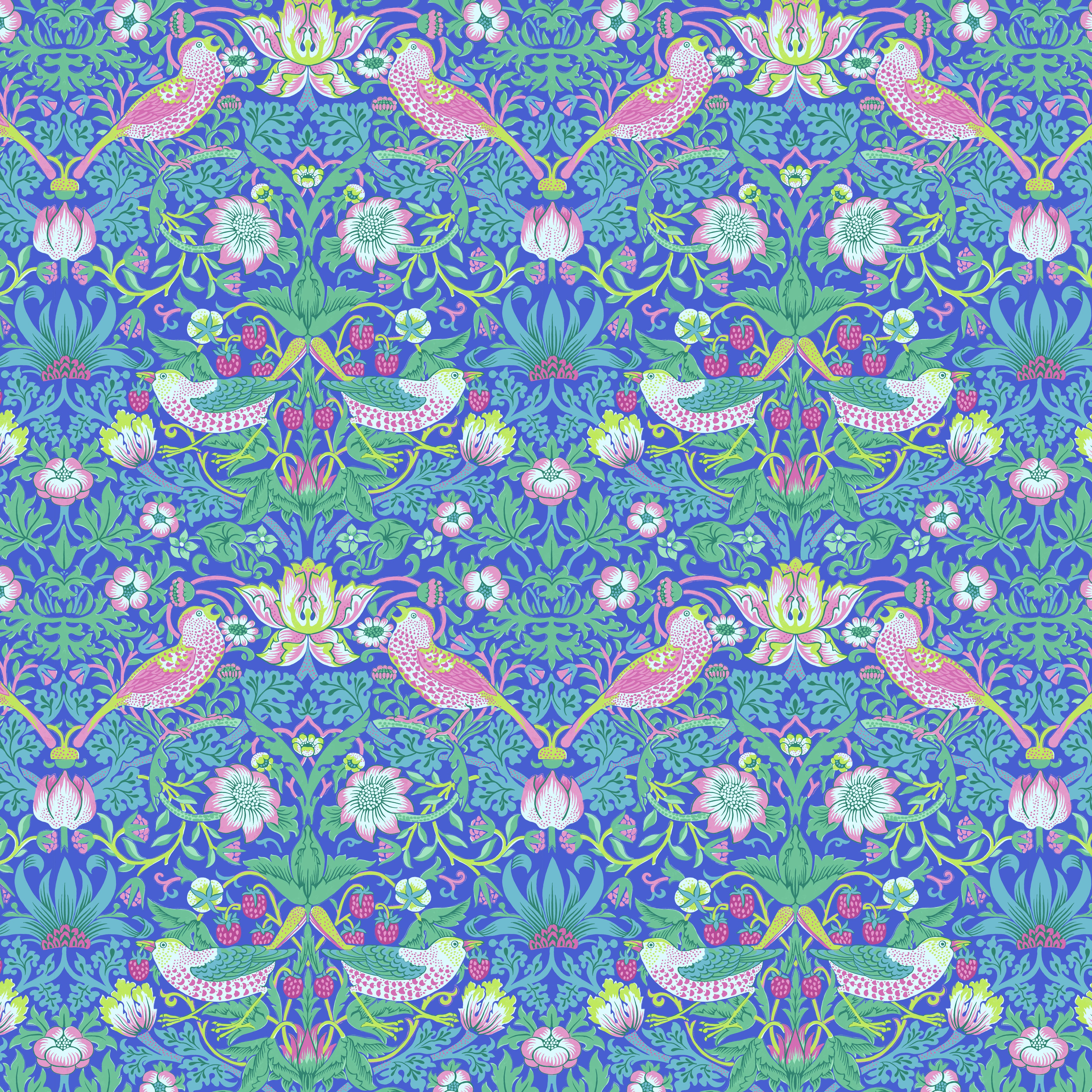 Kaffe Fassett x Morris & Co. | Strawberry Thief - Blue by Free Spirit Fabrics | PWKW013.BLUE