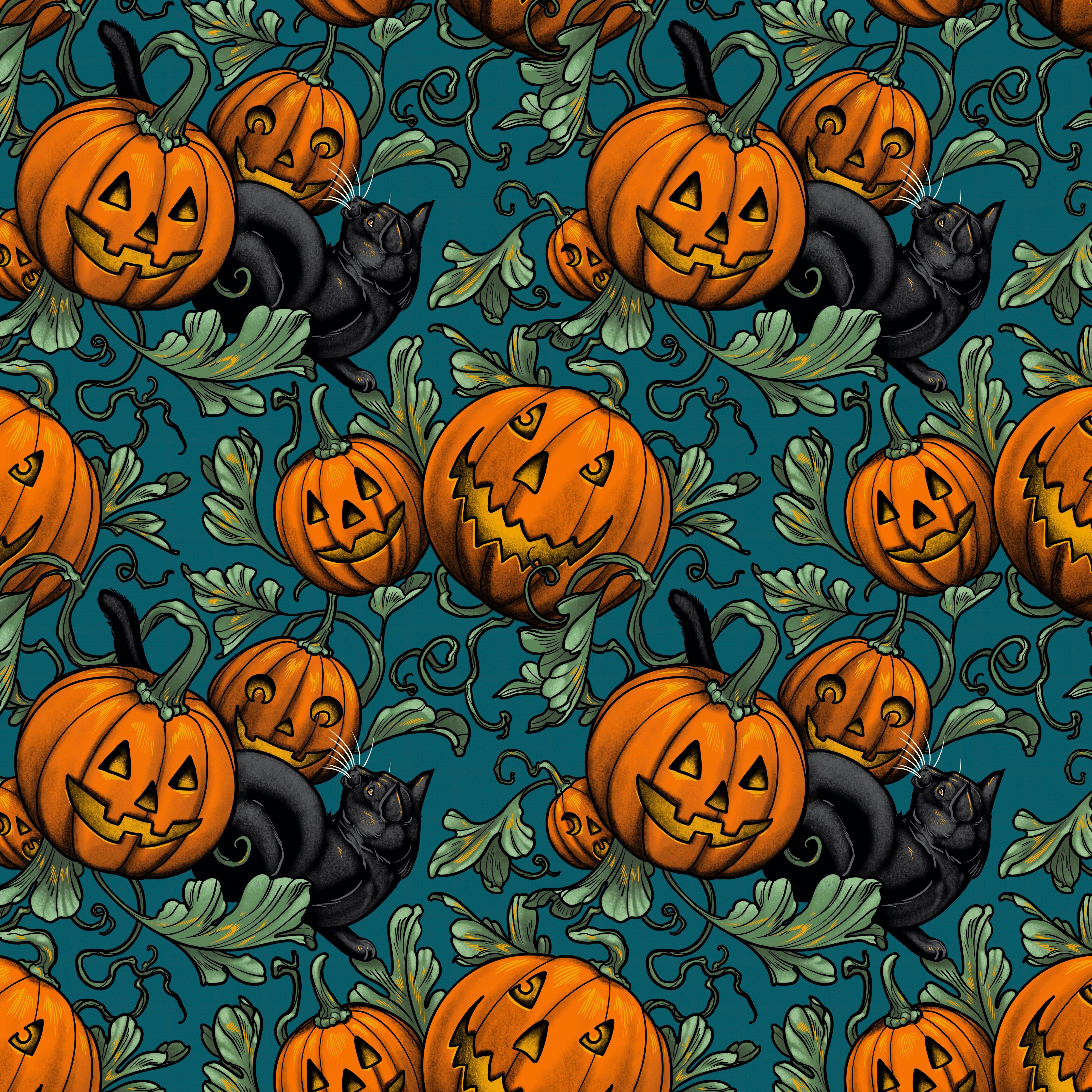 Storybook Halloween | Pumpkin Patch - Turquoise by Rachel Hauer for Free Spirit | PWRH067.TURQ