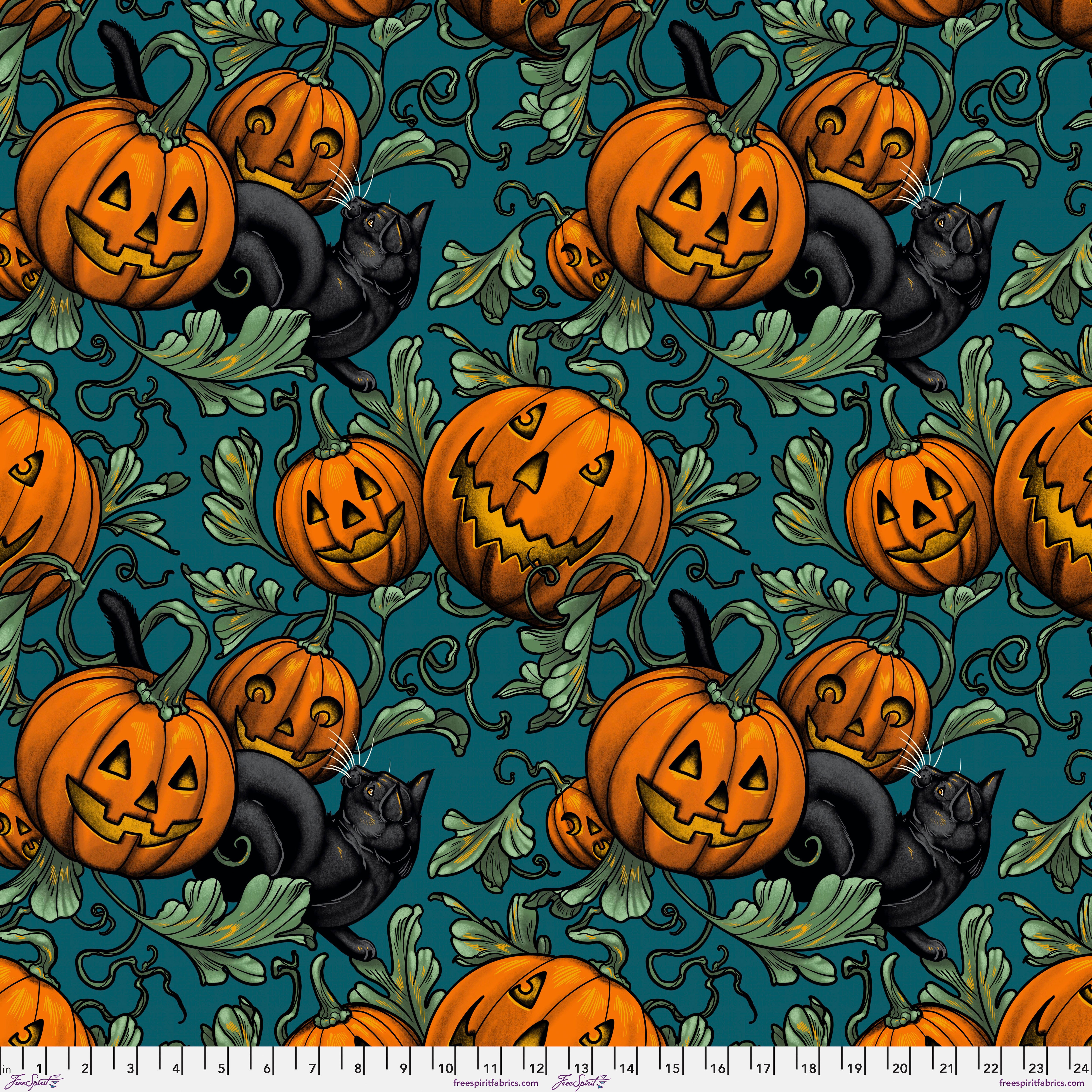 Storybook Halloween | Pumpkin Patch - Turquoise by Rachel Hauer for Free Spirit | PWRH067.TURQ