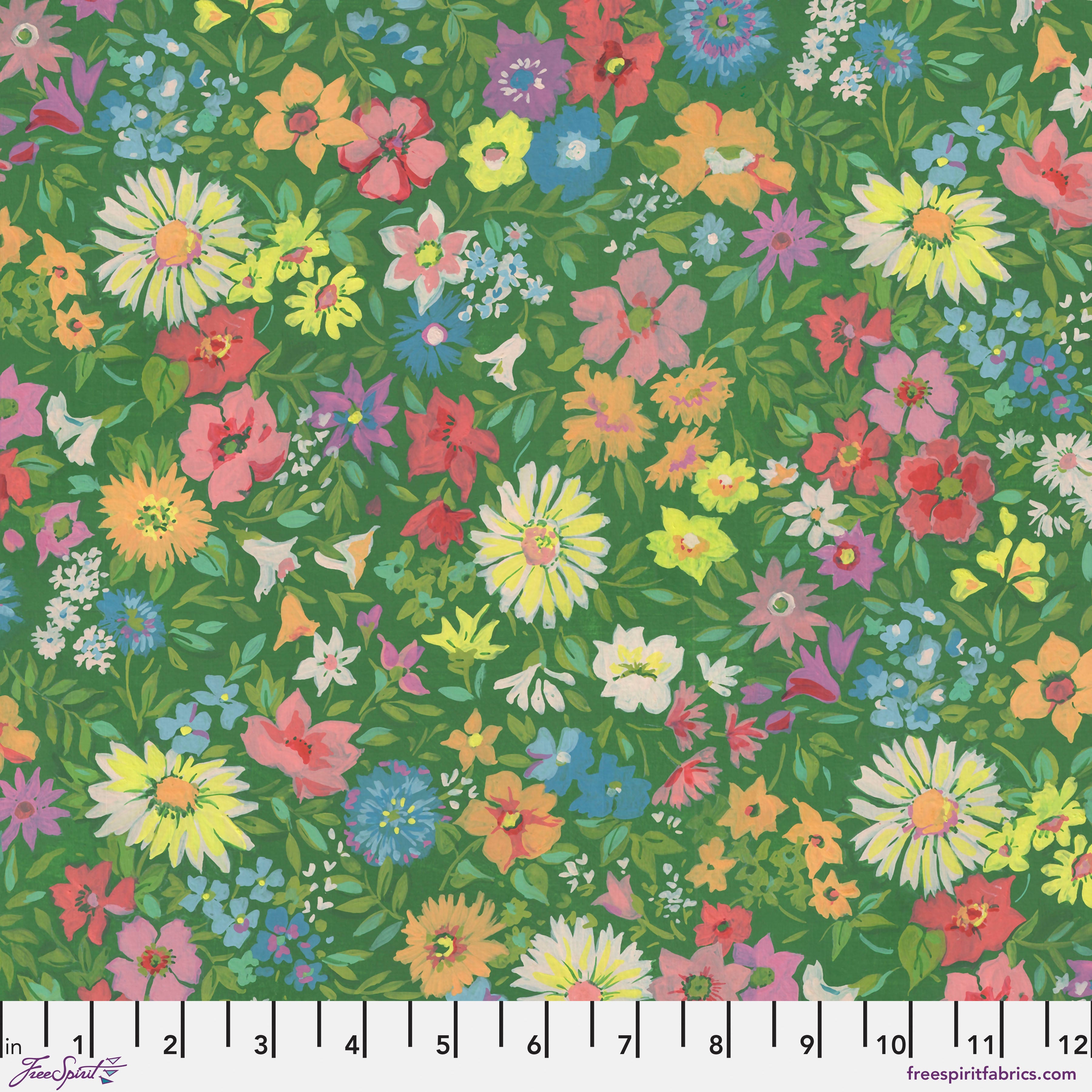 Parterre - Flowerbed Green by Sarah Campbell for Free Spirit