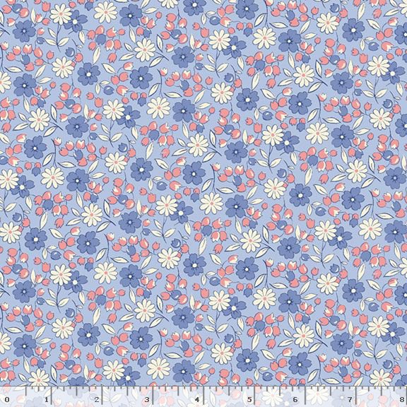 Aunt Grace Garden Variety | Blue Daisy & Friends by Judie Rothermel for Marcus Fabrics | R351025D-BLUE