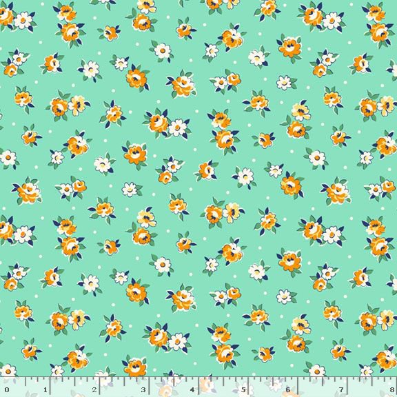 Aunt Grace Garden Variety | Aqua Tossed Flowers by Judie Rothermel for Marcus Fabrics | R351026D-AQUA