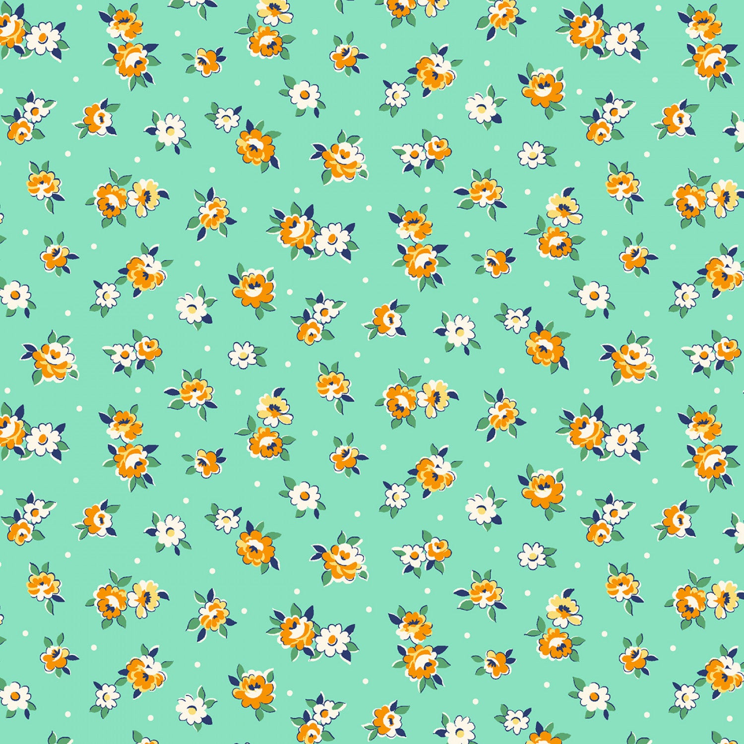 Aunt Grace Garden Variety | Aqua Tossed Flowers by Judie Rothermel for Marcus Fabrics | R351026D-AQUA