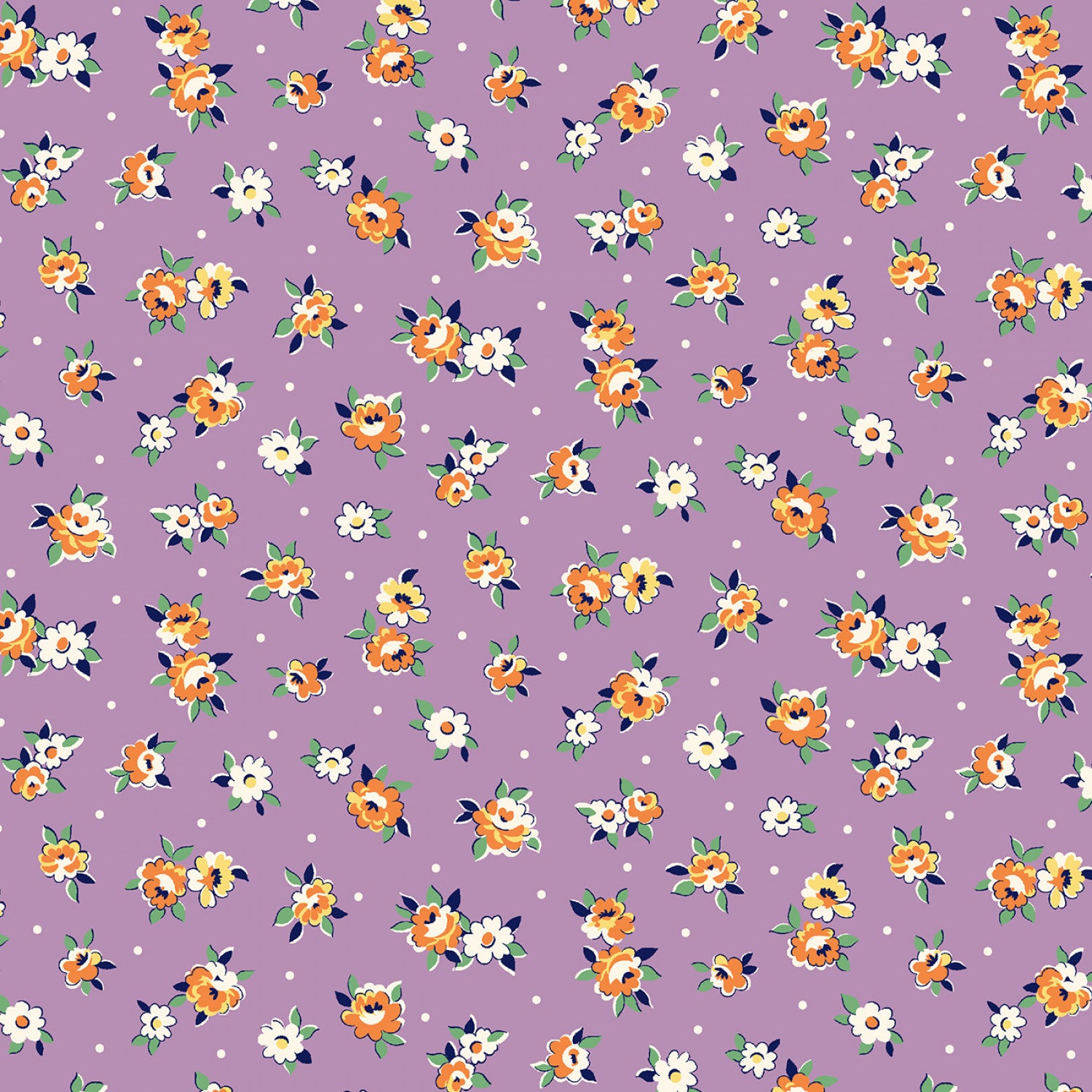 Aunt Grace Garden Variety | Lilac Tossed Flowers by Judie Rothermel for Marcus Fabrics | R351026D-LILAC