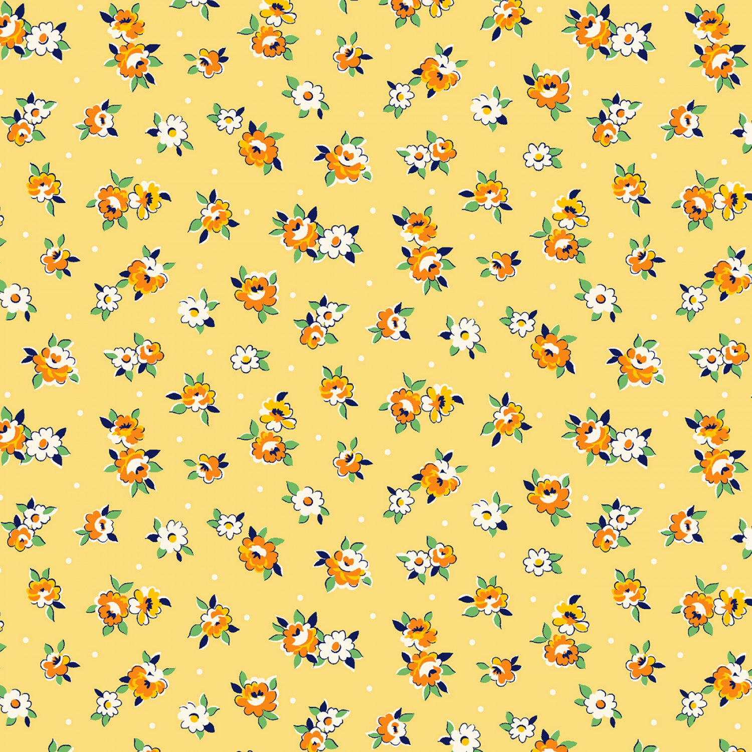 Aunt Grace Garden Variety | Yellow Tossed Flowers by Judie Rothermel for Marcus Fabrics | R351026D-YELLOW