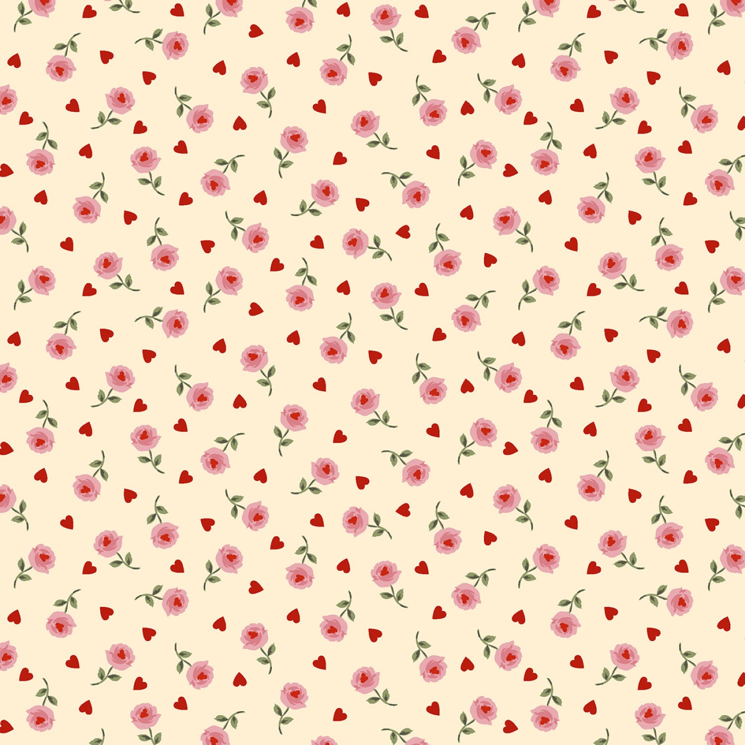 Mother's Valentines | Cream Hearts and Roses by Mary Mulari for Marcus Fabrics | R551328D-CREAM