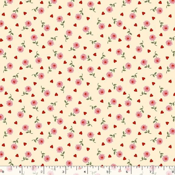 Mother's Valentines | Cream Hearts and Roses by Mary Mulari for Marcus Fabrics | R551328D-CREAM