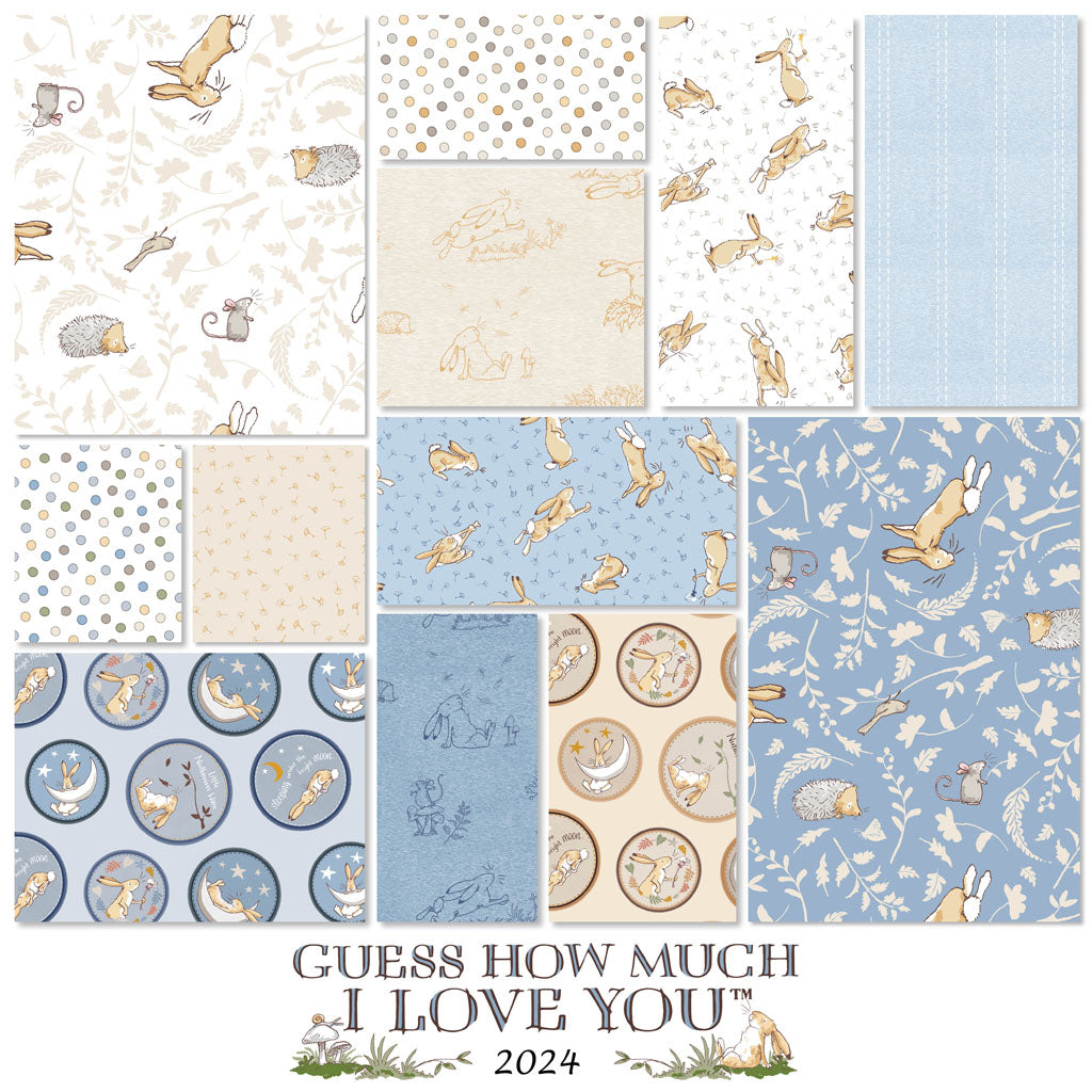 Guess How Much I Love You 2024 | Blue 5" Charm Pack by Anita Jeram for Clothworks | 42 pcs