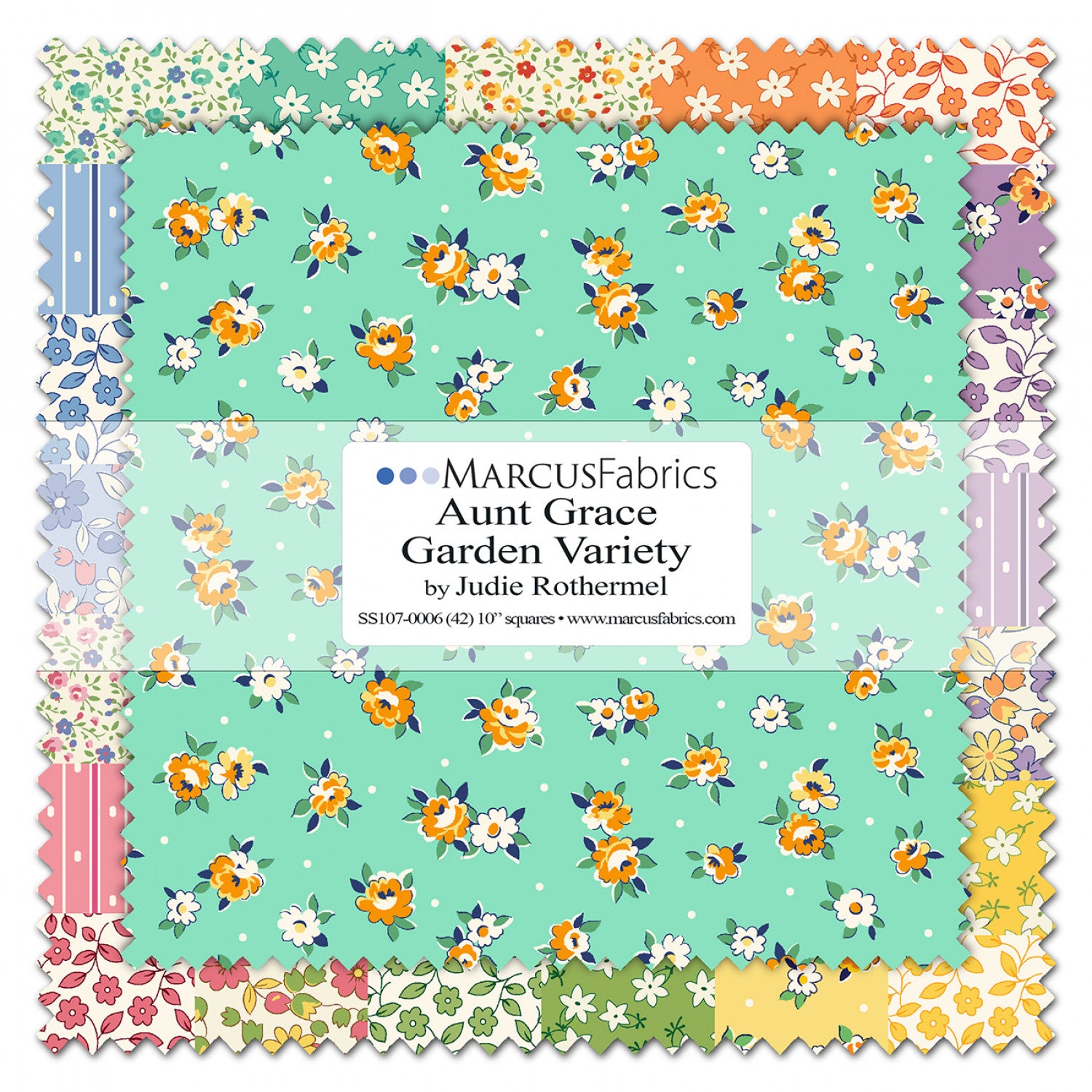 Aunt Grace Garden Variety | 10" Square Pack by Judie Rothermel for Marcus Fabrics | 42pcs