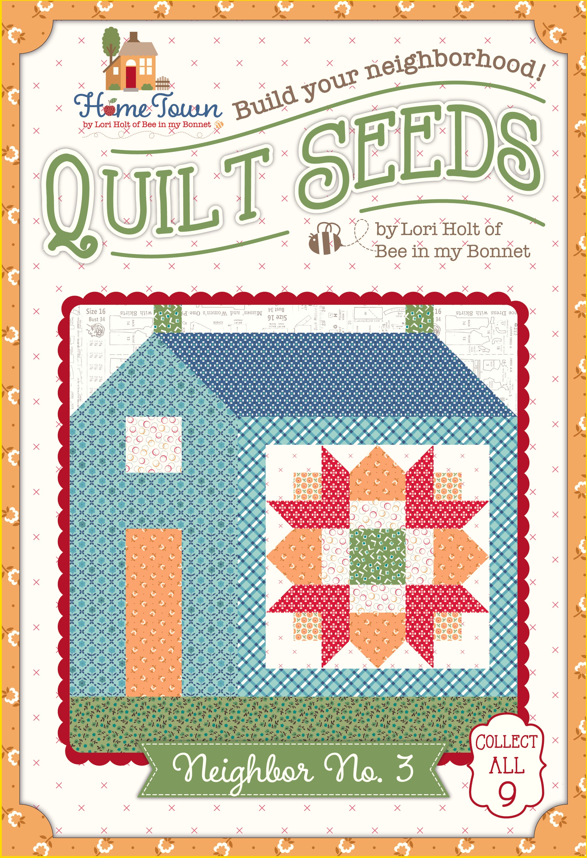 Home Town | Quilt Seeds Neighbor No. 3 Quilt Block Pattern by Lori Holt | 18" x 20"