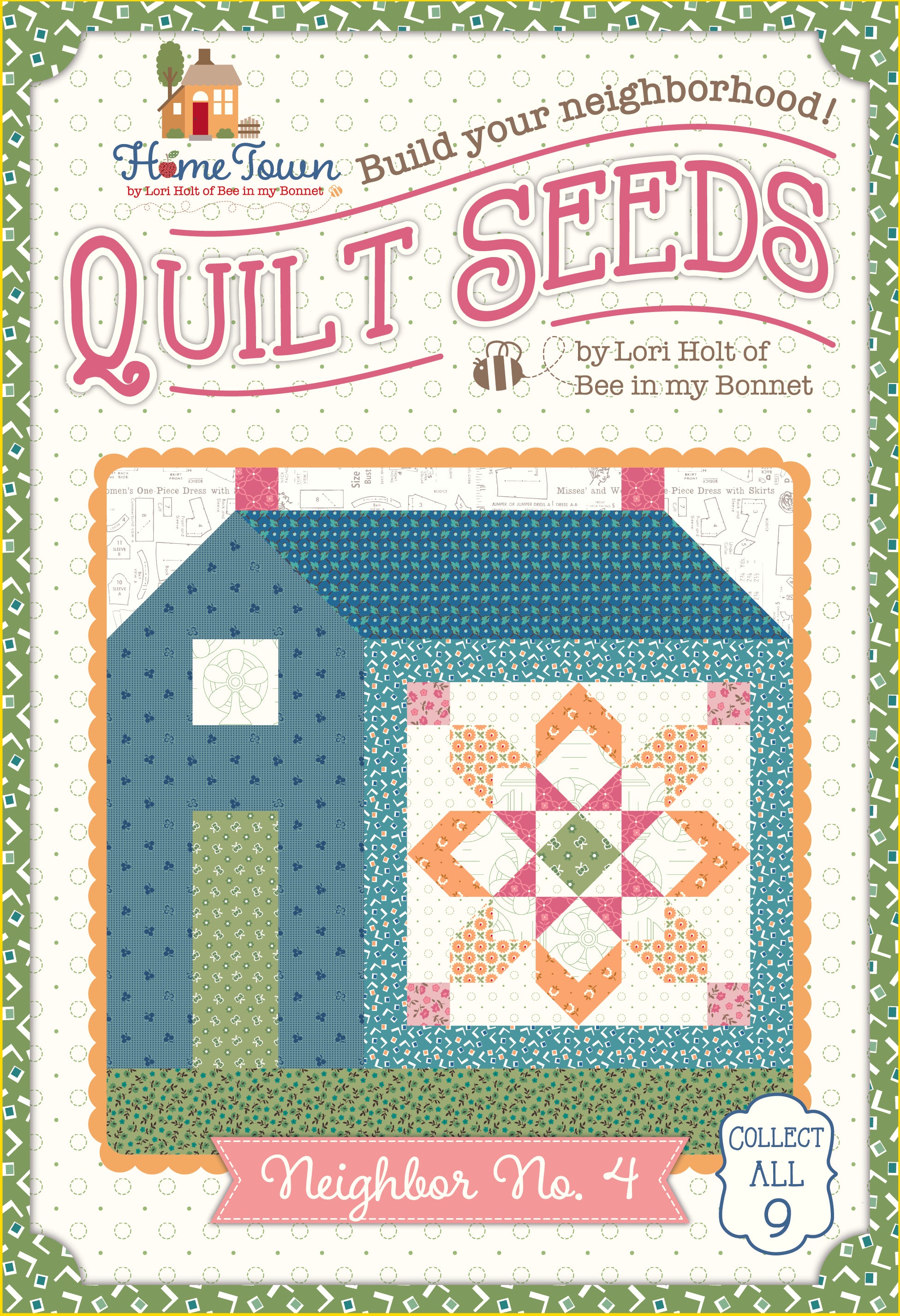 Home Town | Quilt Seeds Neighbor No. 4 Quilt Block Pattern by Lori Holt | 18" x 20"